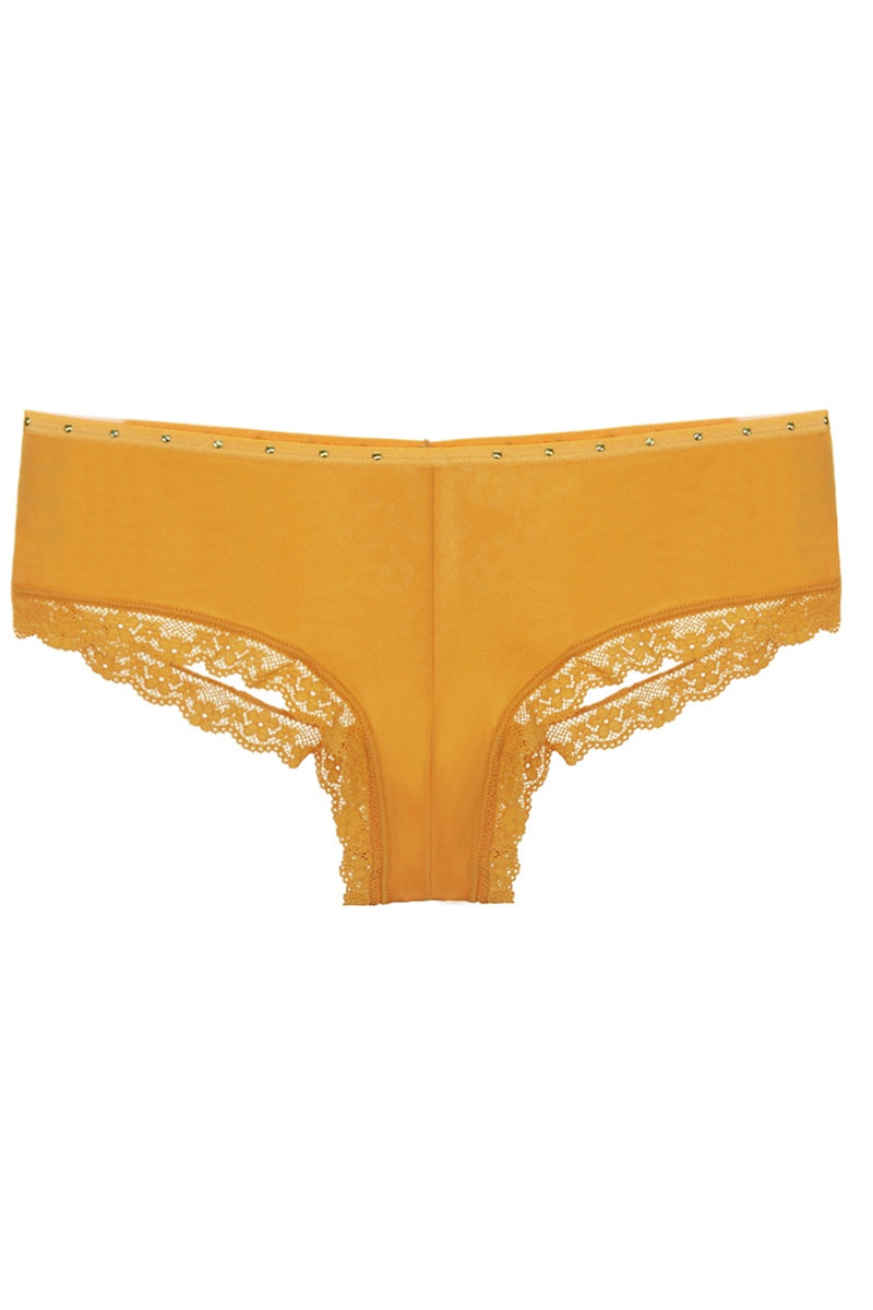 Cut Out Lace Back Hipster – Glamorous Allure in Golden Glow