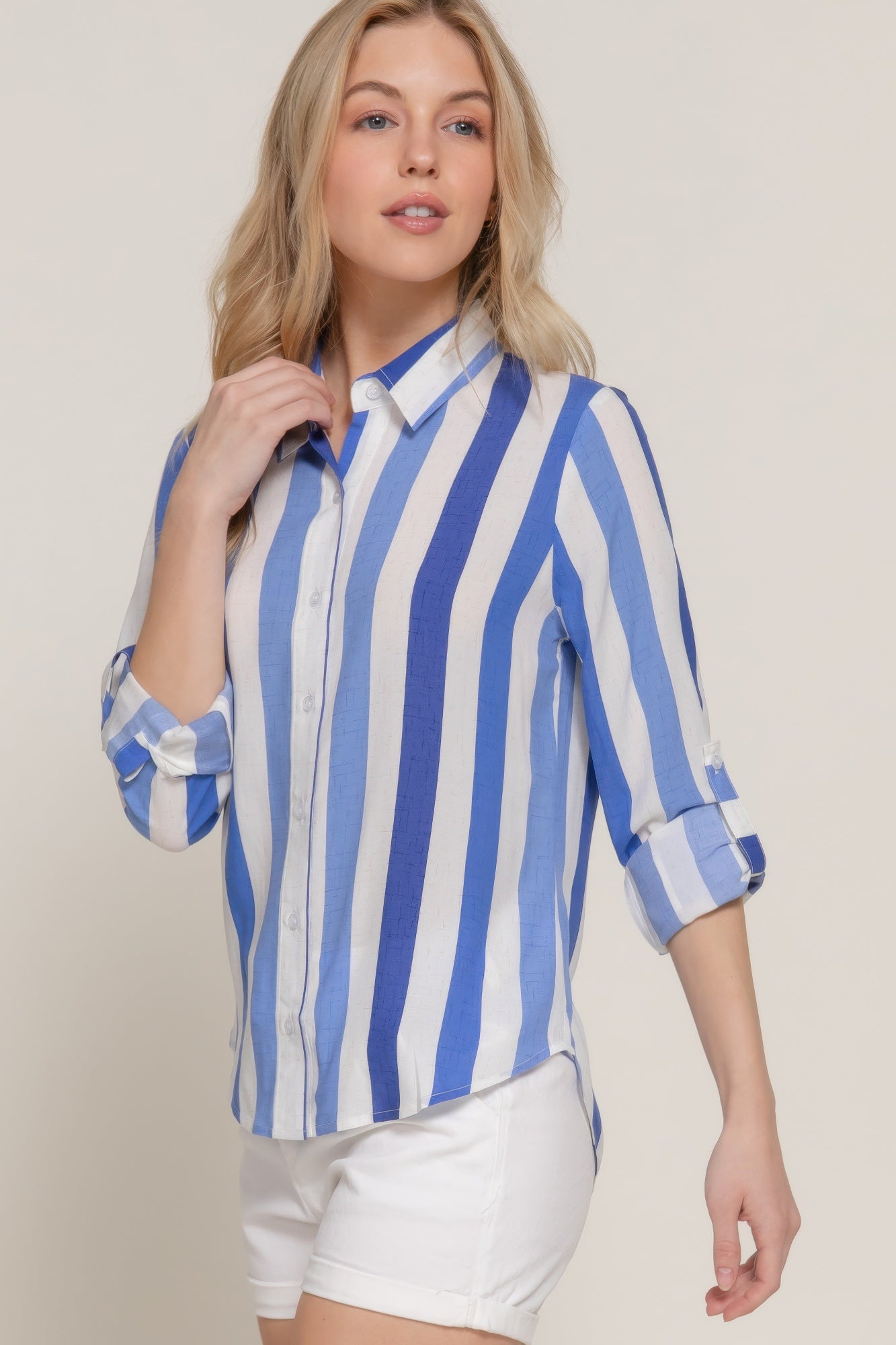 Long Slv Wide Stripe Woven Shirt