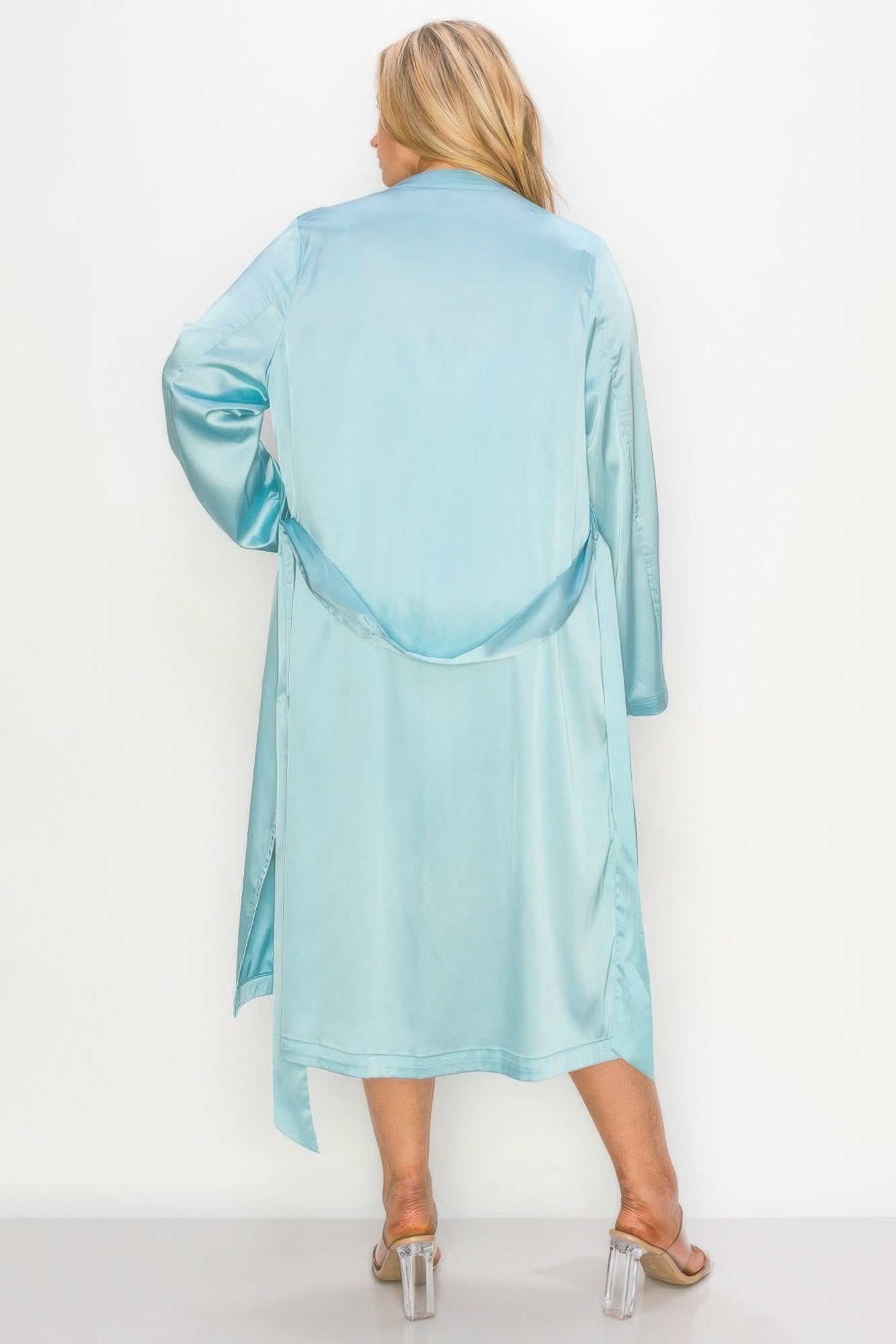 Satin Strap Dress With Self Belt Coat Set