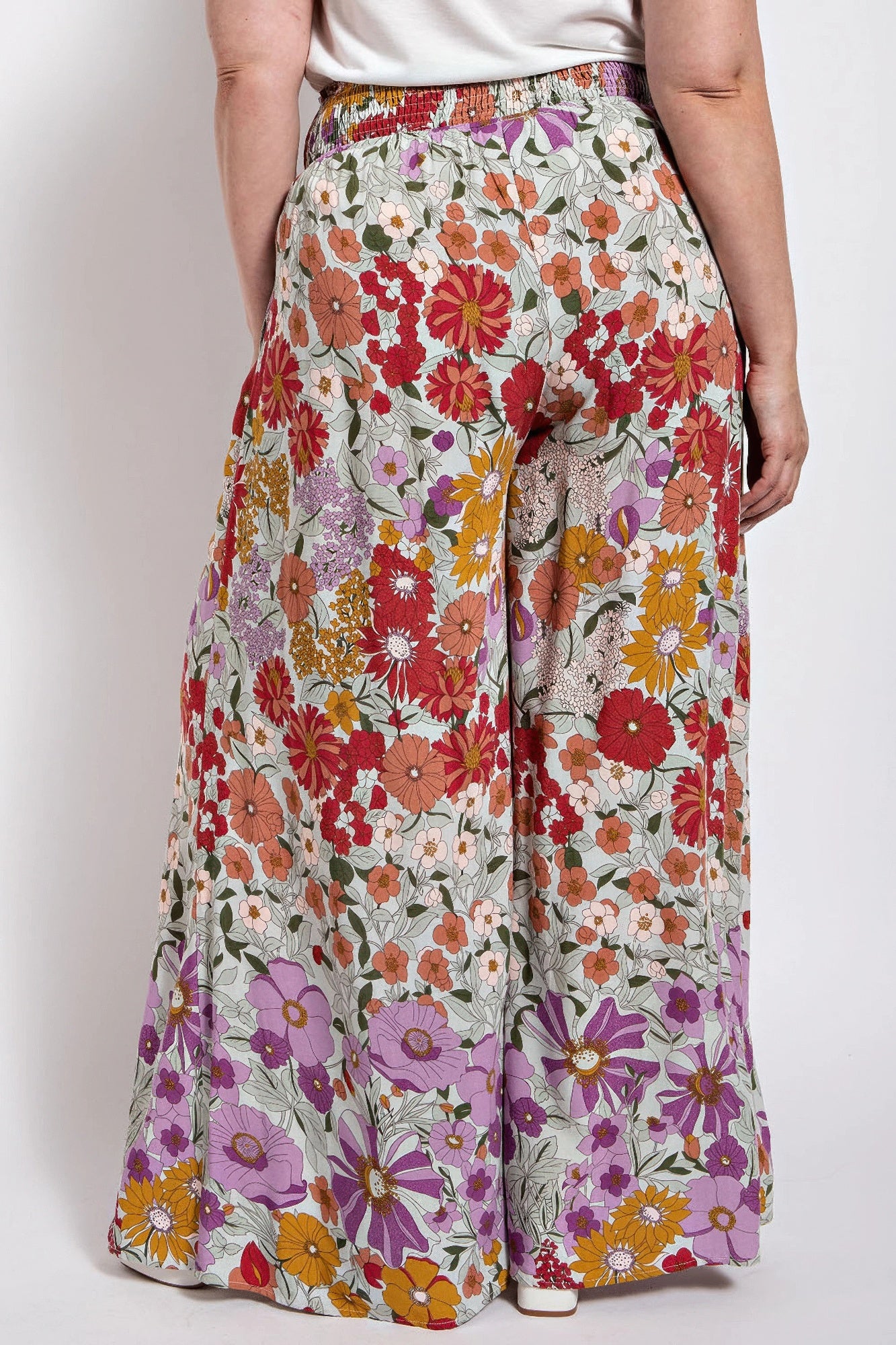 Flare Wide Leg And Waist Smocked Pants With Side Pocket
