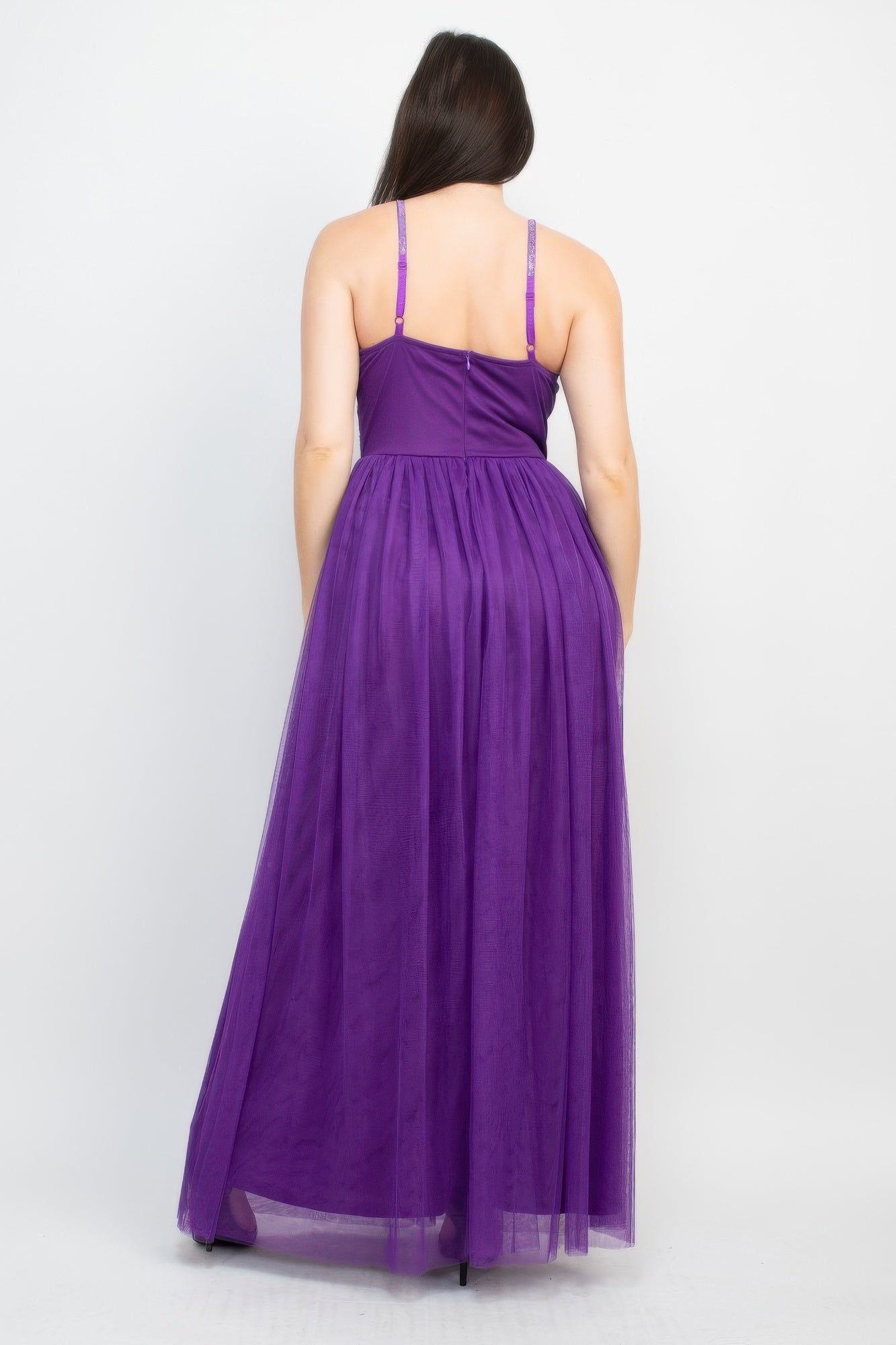 Glittered Straps Mesh Tulle Maxi Dress