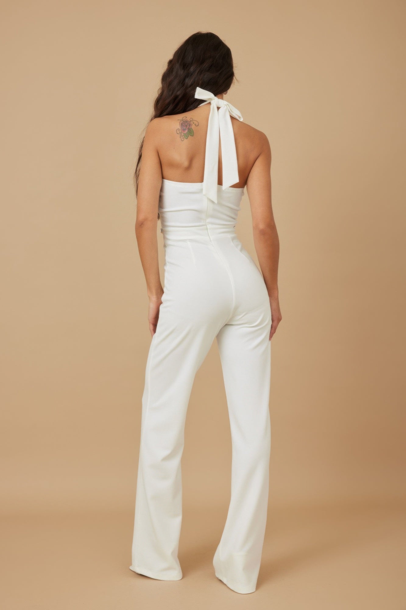 Rhinestone Ribbon Haltered Neck Jumpsuit