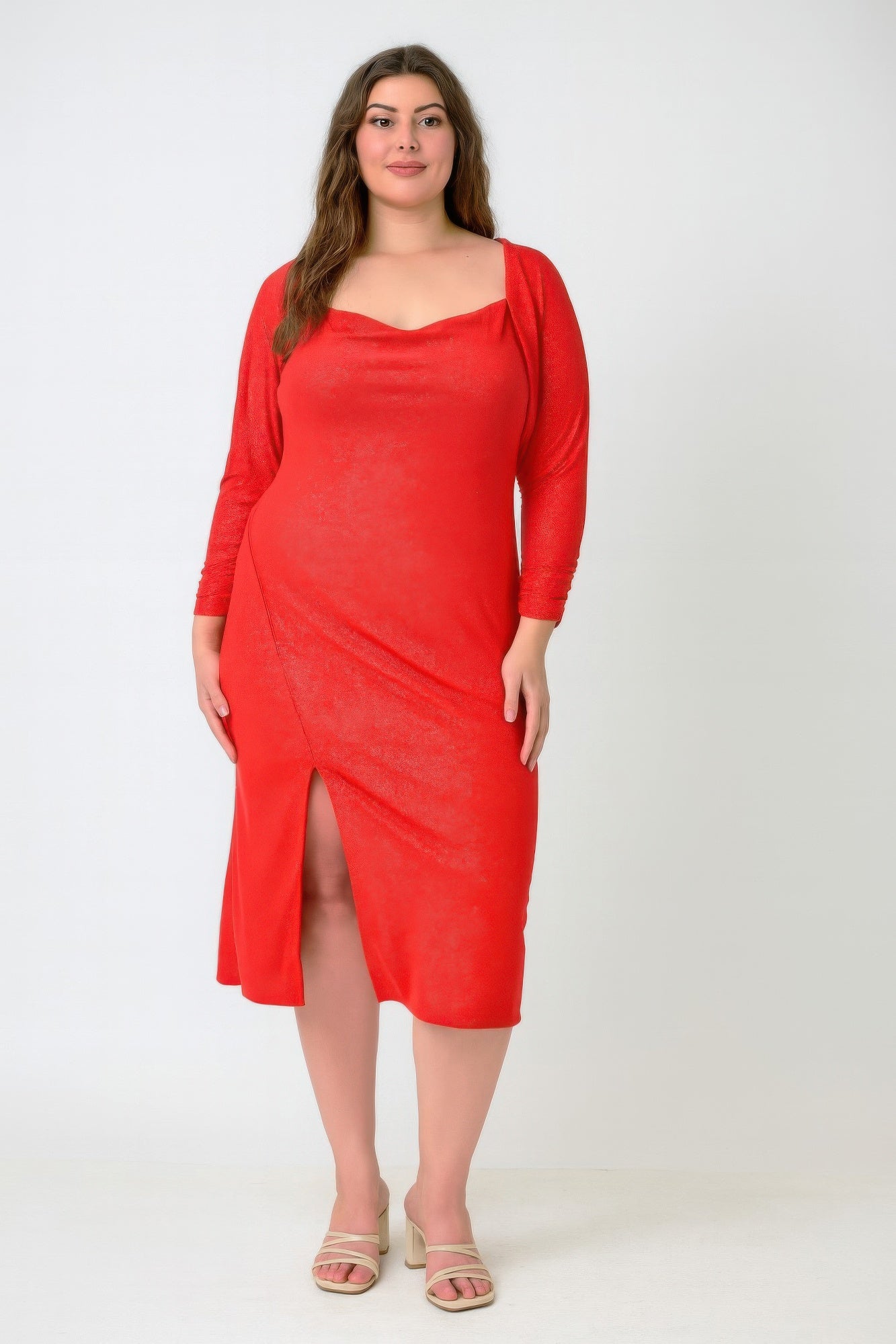 Plus Shimmer Midi Dress With Front Slit Dress Only