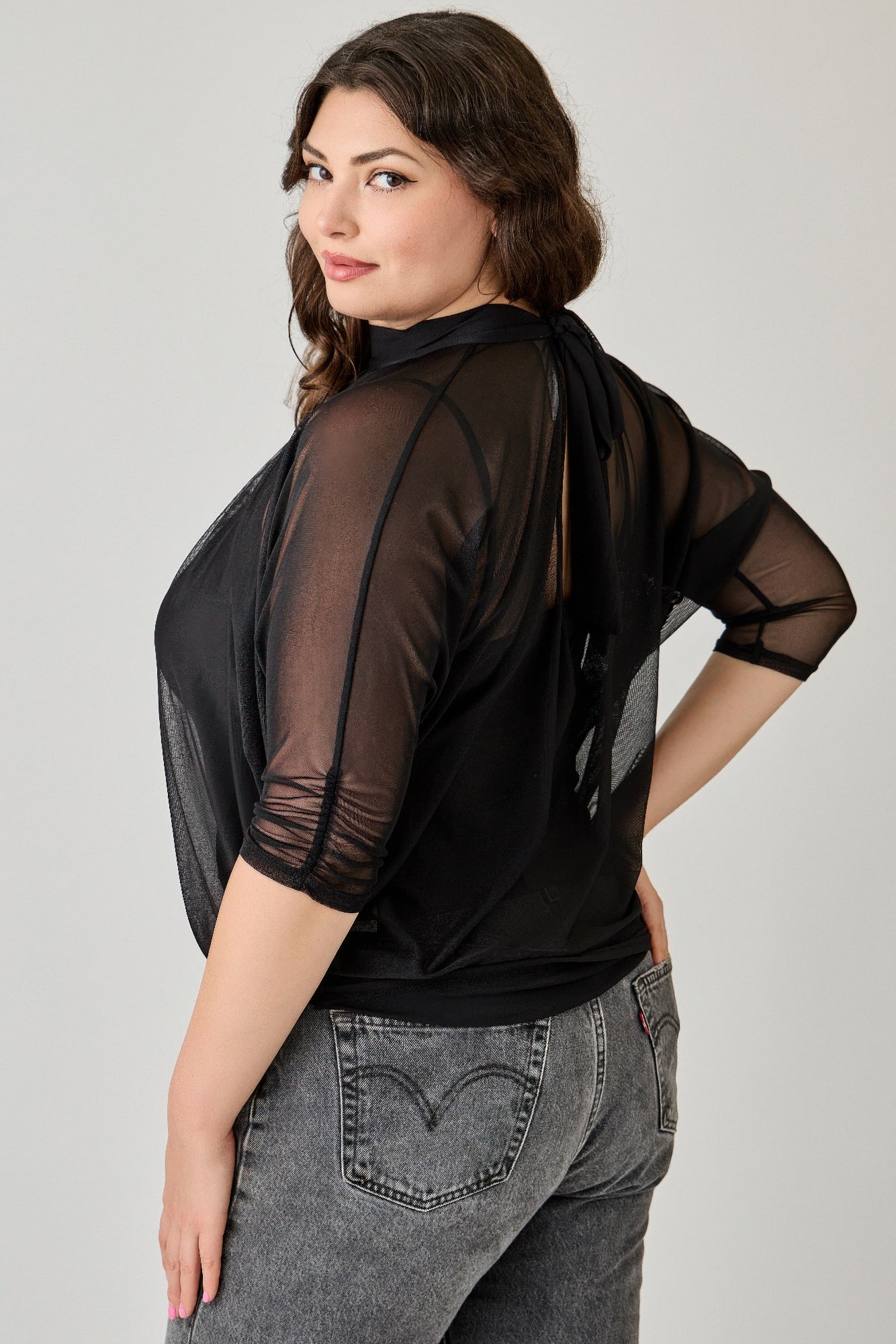 Plus Size Draped Mesh Top With Tank
