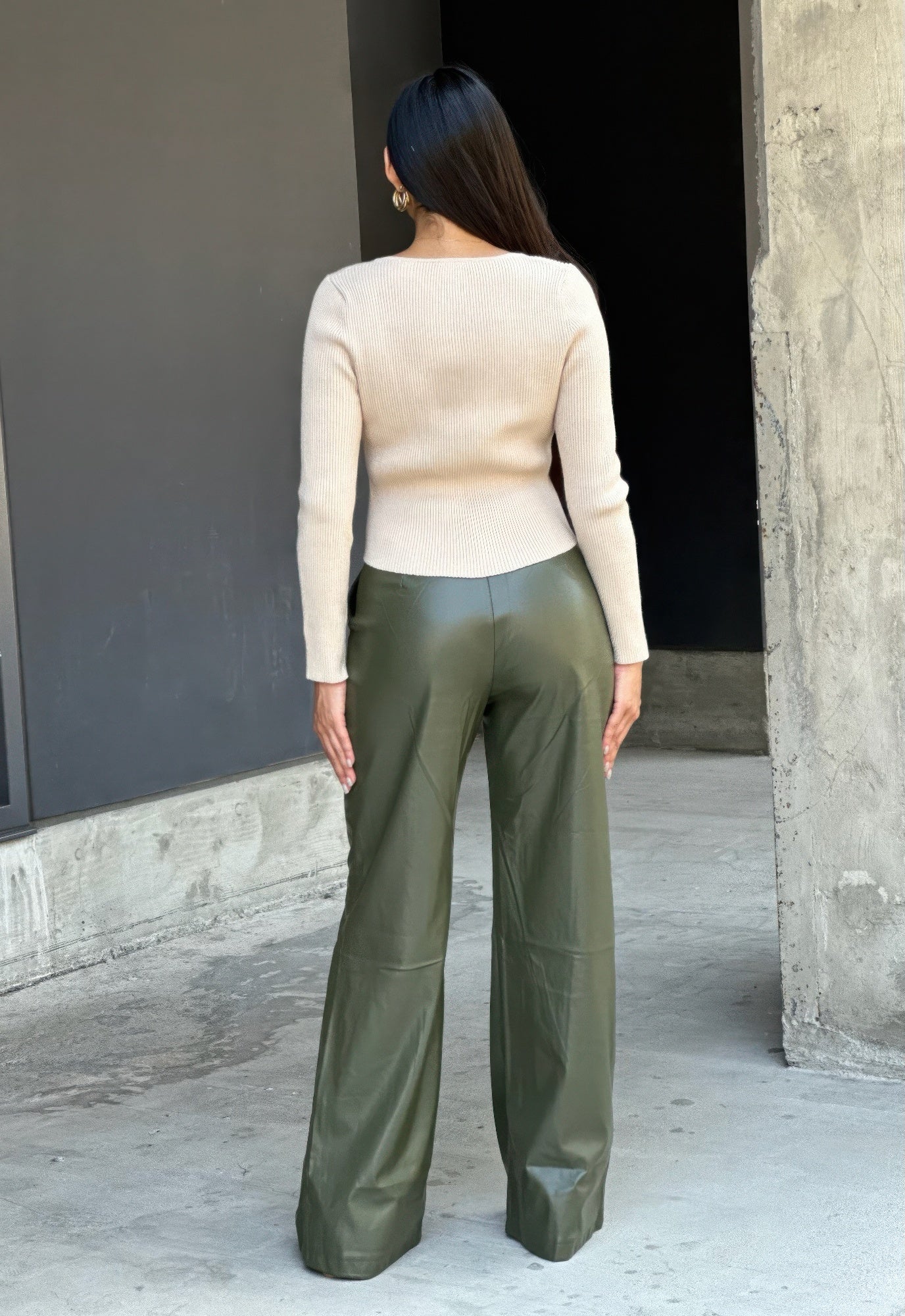 Front Pleated Faux Leather Wide Leg Pants