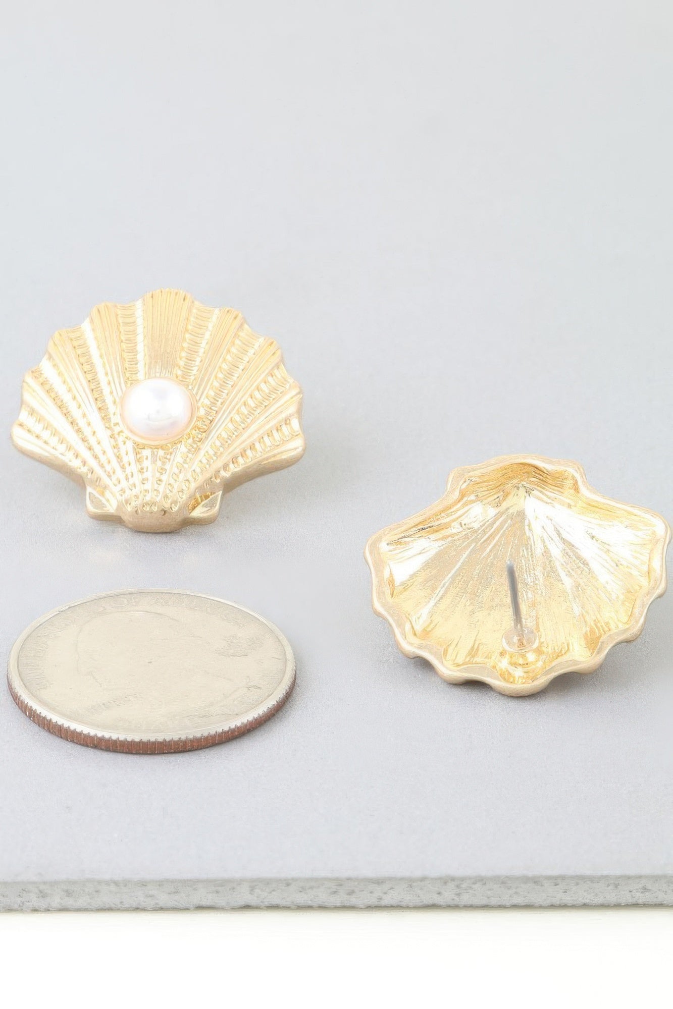 Pearled Clamshell Stud Earrings