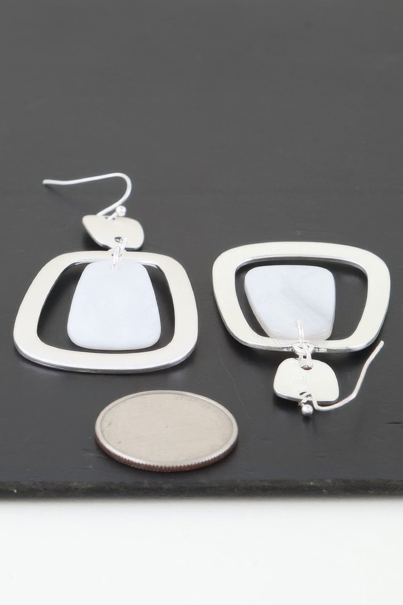 Modern Stone Frame Drop Earrings