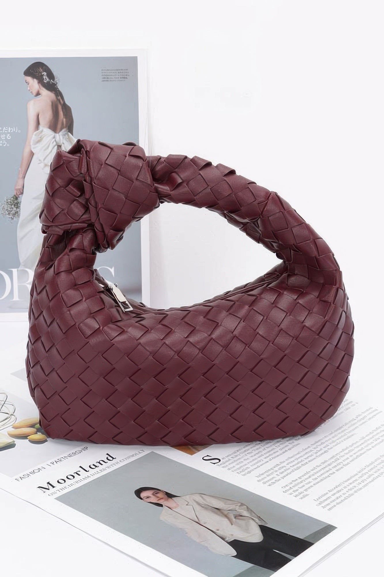 Faux Leather Braided Zip Bag