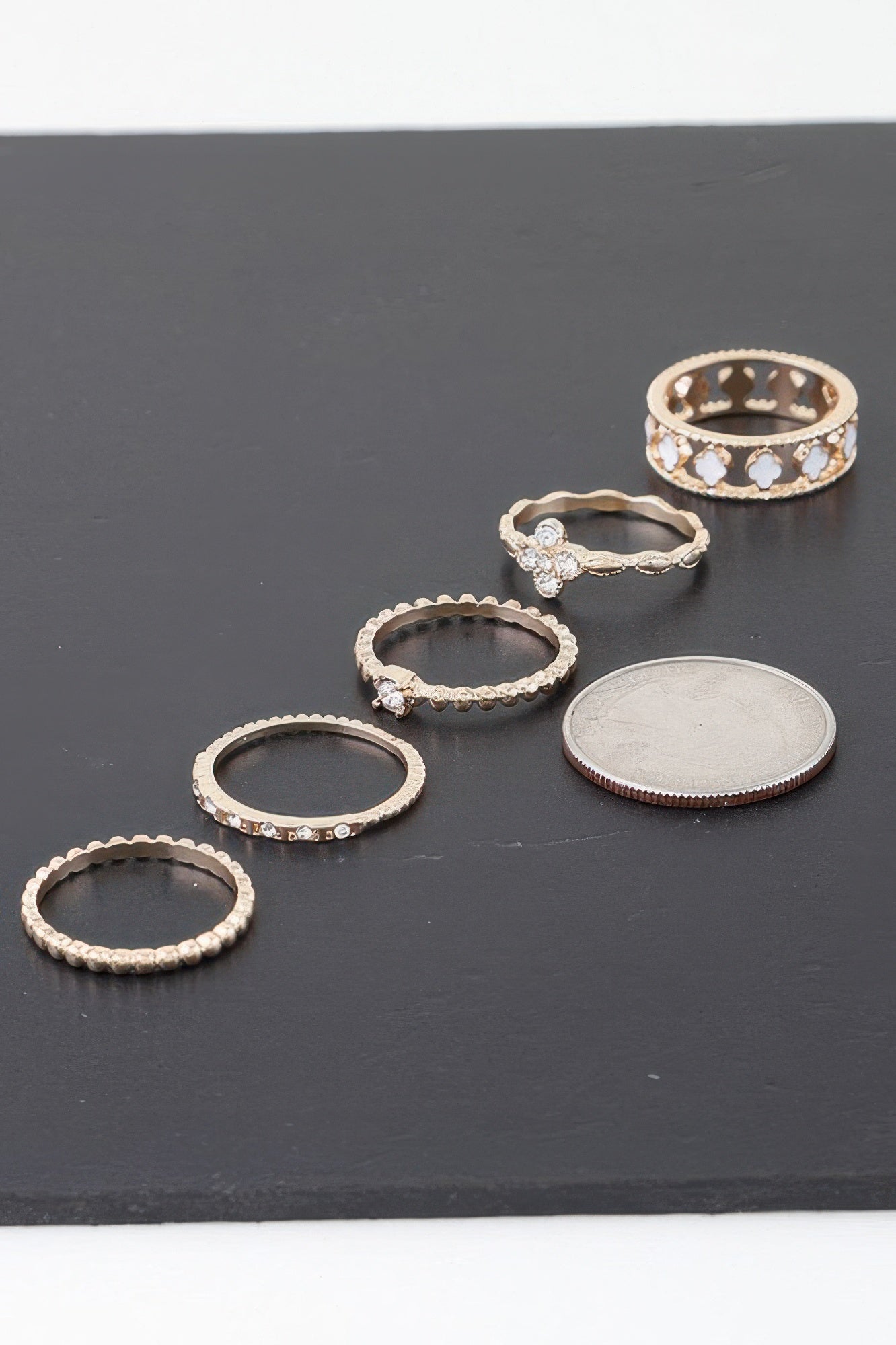 Multi Jewel Clover Ring Set