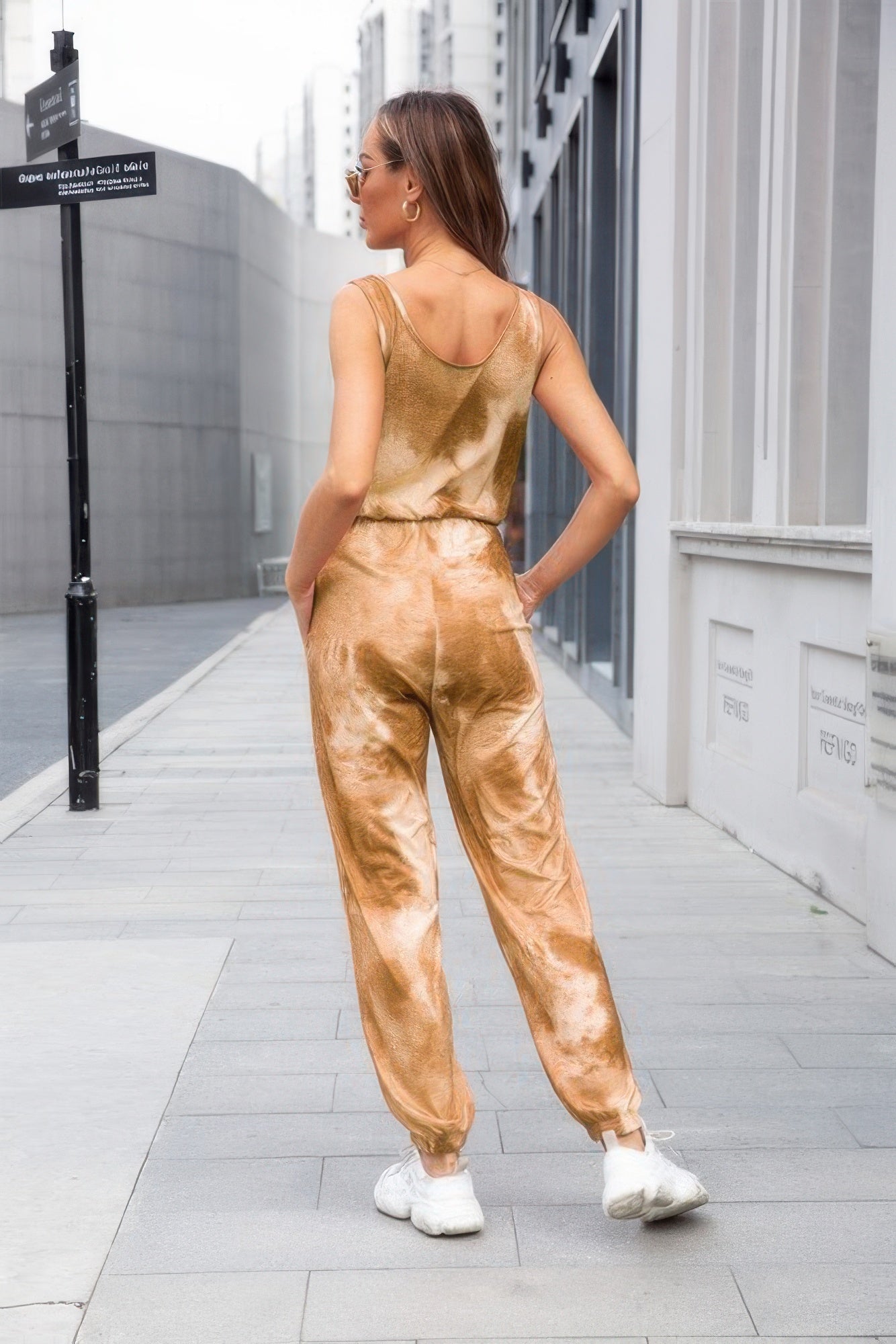 Tie Dye Sleeveless Elastic Wasit Pocket Jumpsuit