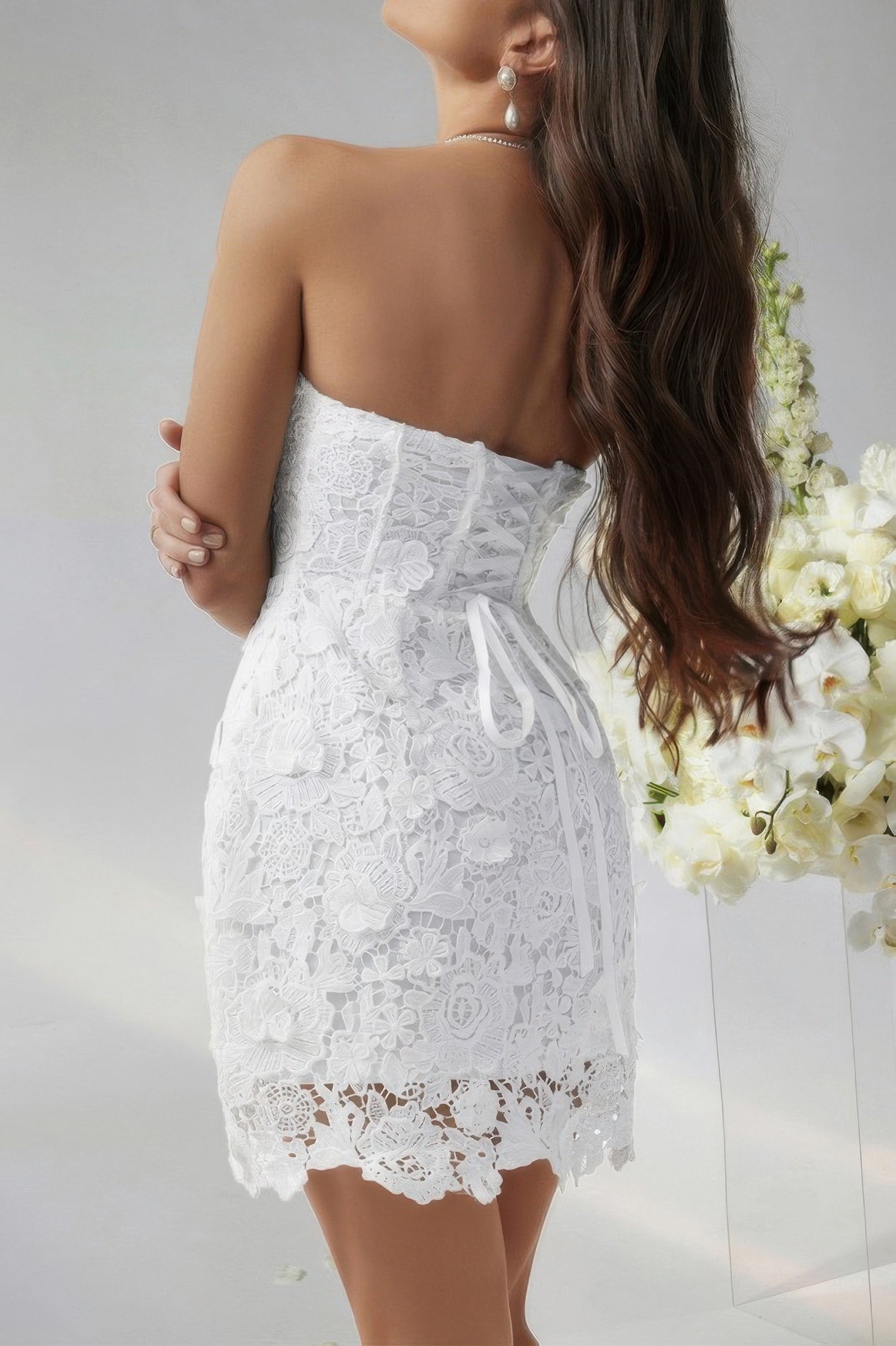 Solid Lace Up Lace Mini Fit Tube Dress