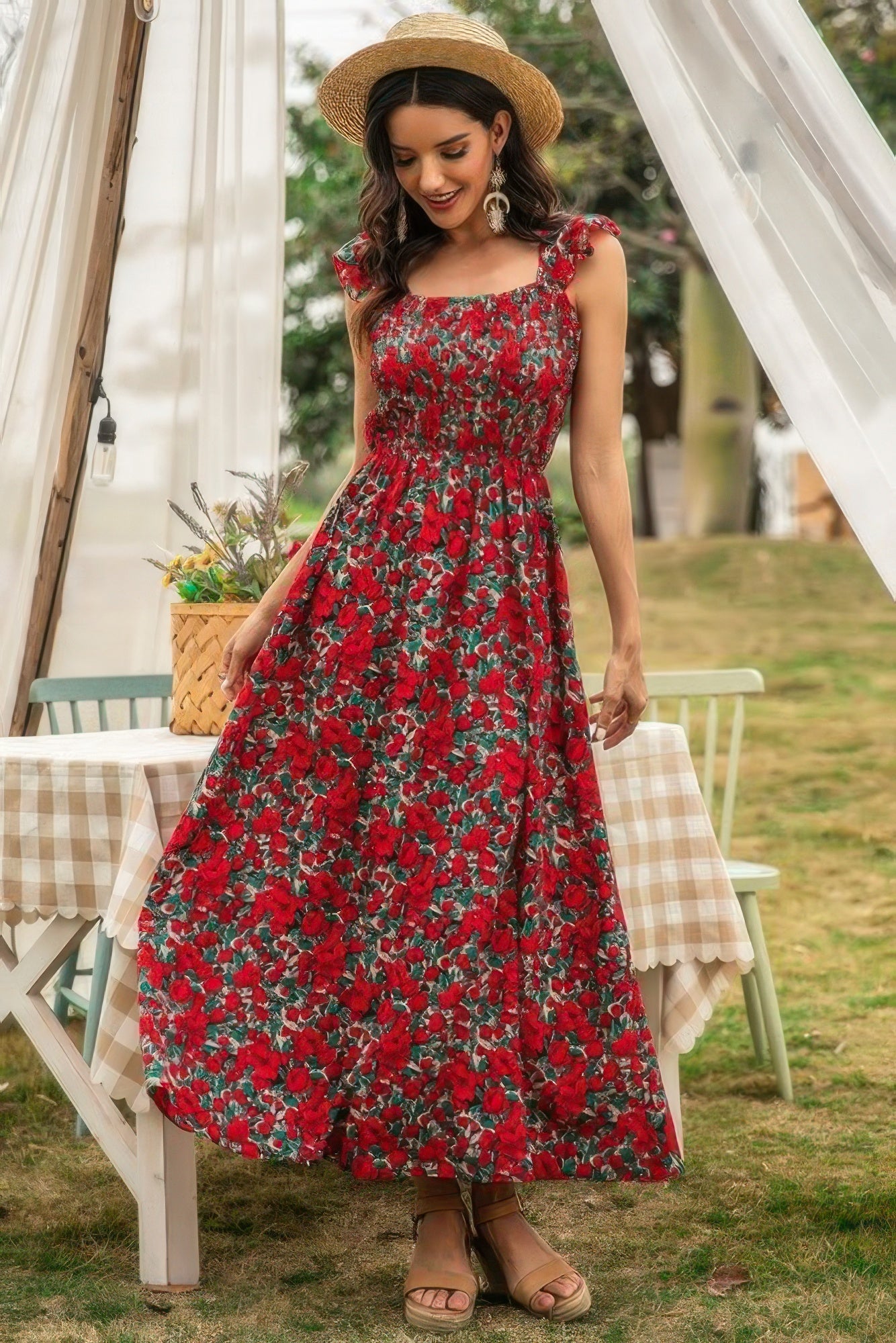 Sleeveless Floral Low Neck Max Dress