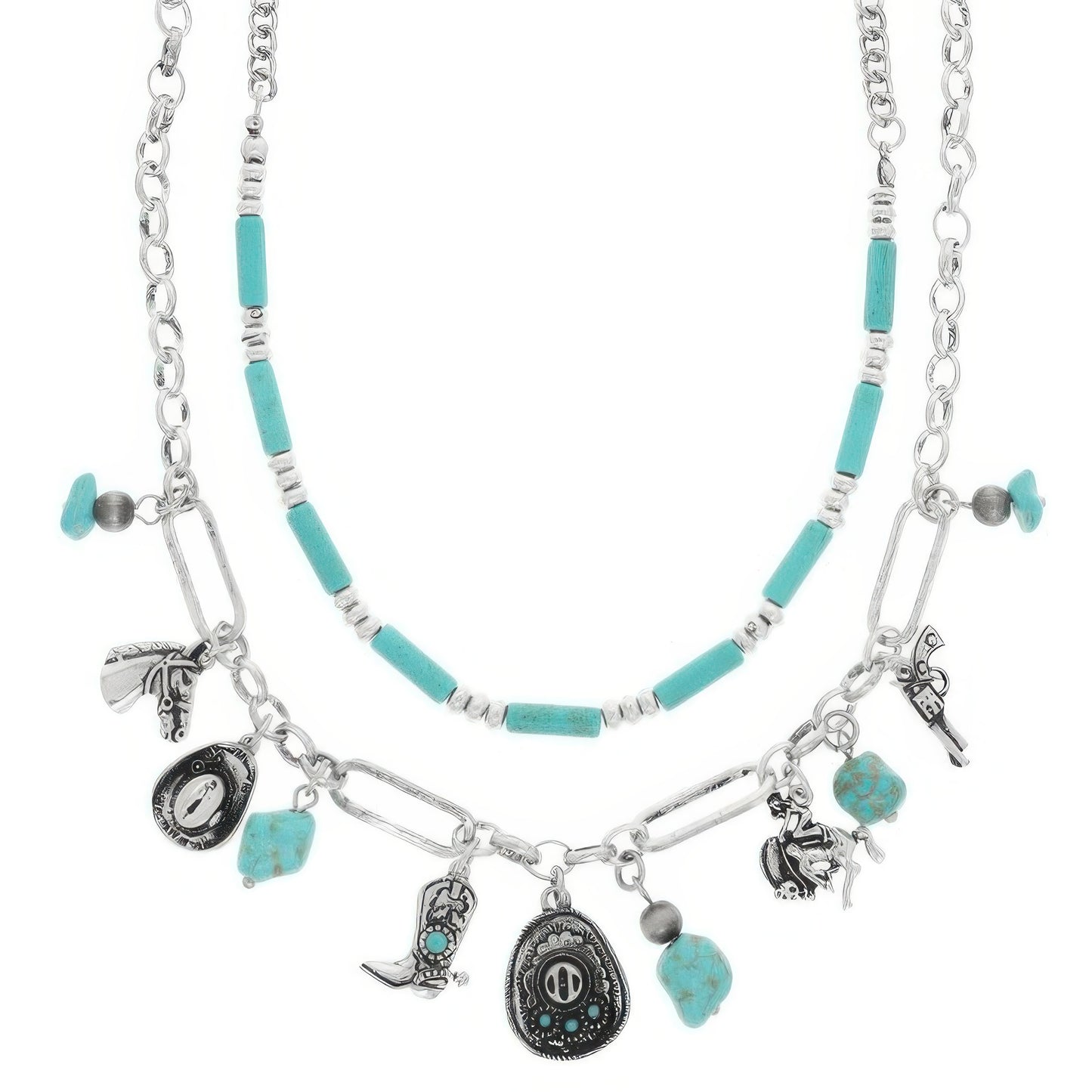 Western Theme Turquoise Charm Necklace Set