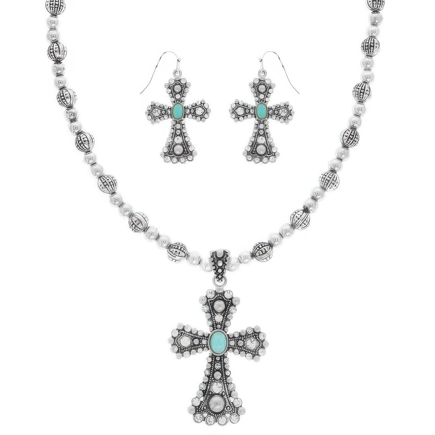 Western Turquoise Cross Necklace Set