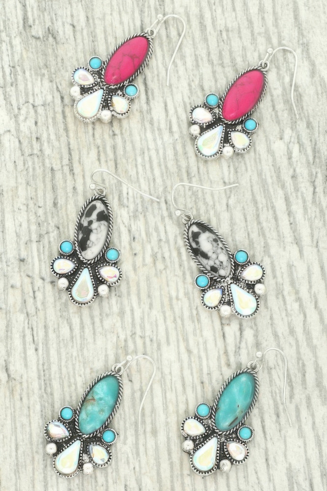 Western Colored Floral Turquoise Oval Earrings