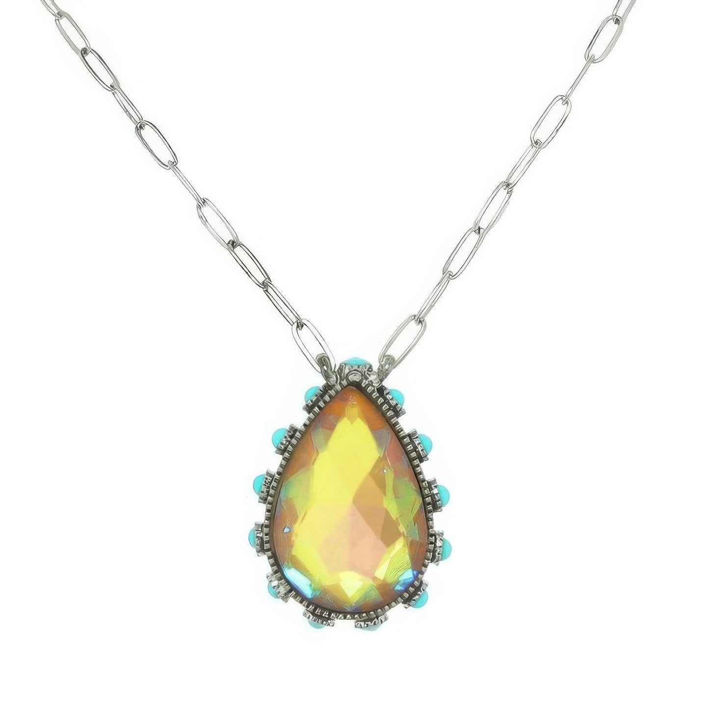 Western Teardrop Cut Gemstone Turquoise Necklace