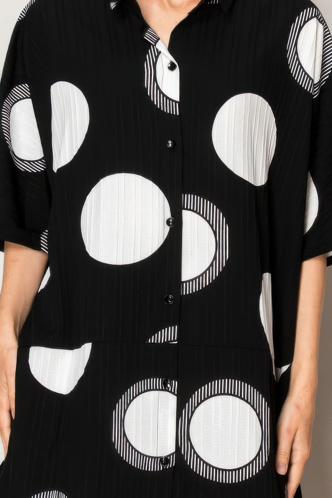 Pleated Lapel Polka Dot Print Shirtdress