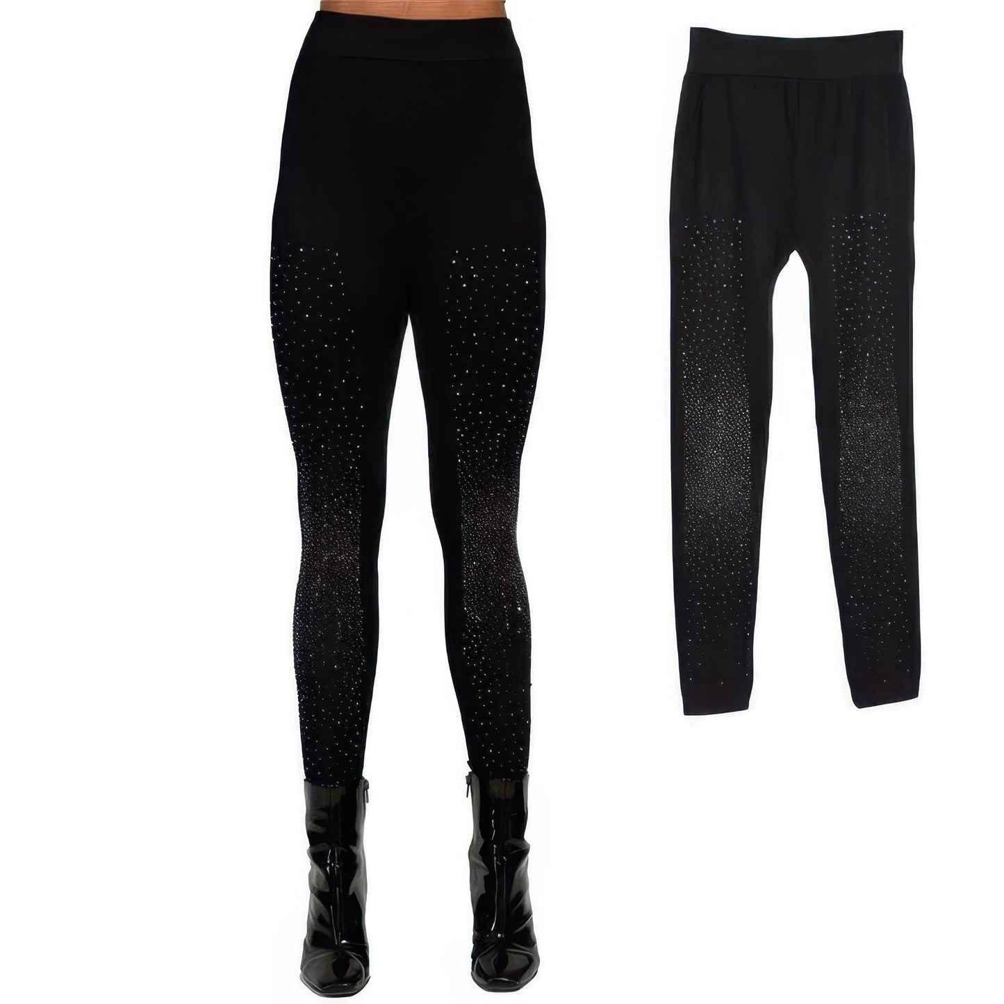 Crystal Studded High Waisted Black Leggings