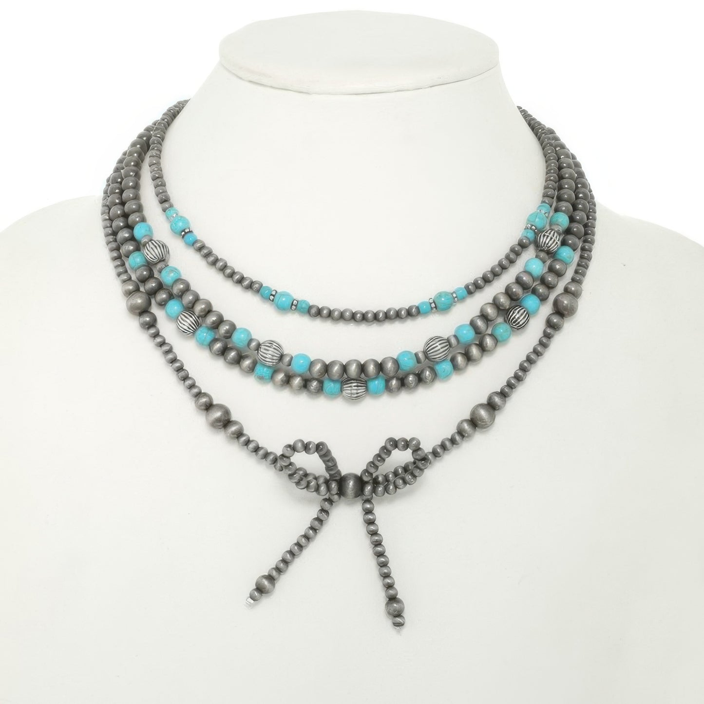 Western Multi Strand Bow Pendant Necklace