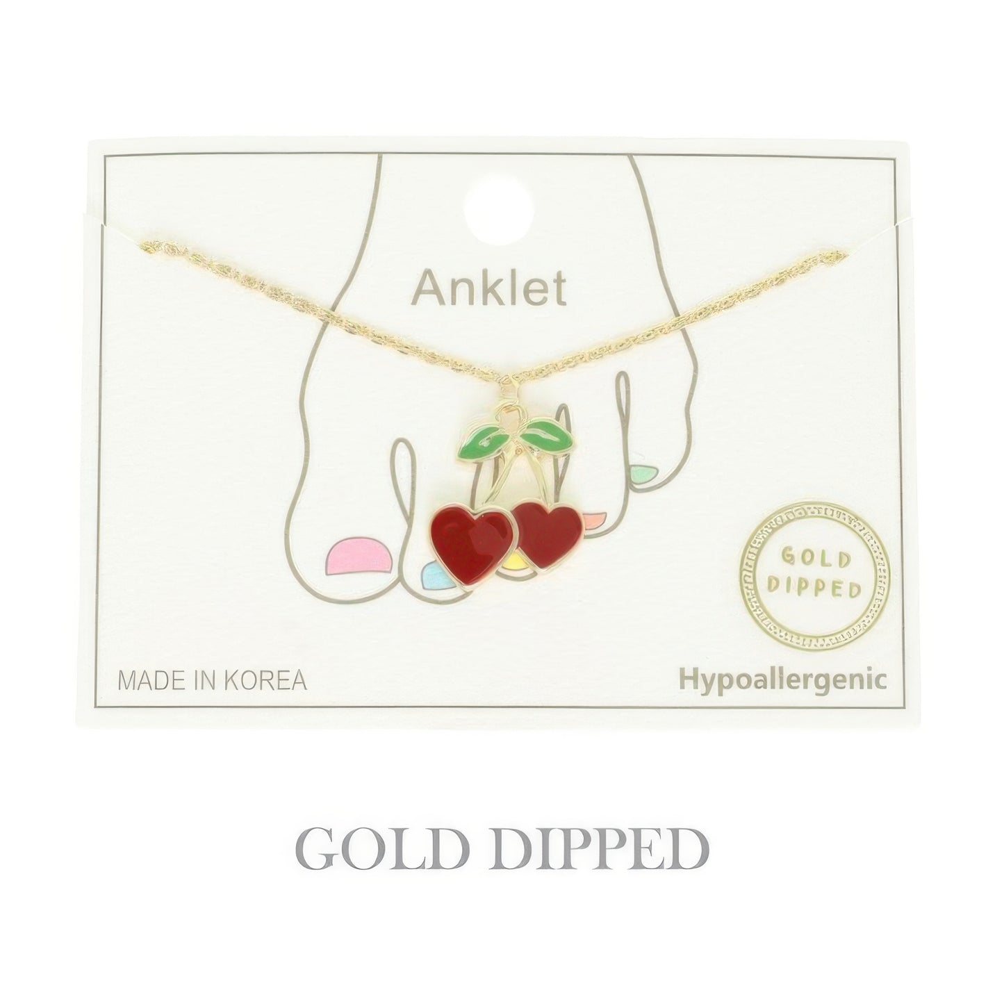 Gold Plated Cherry Hearts Anklet