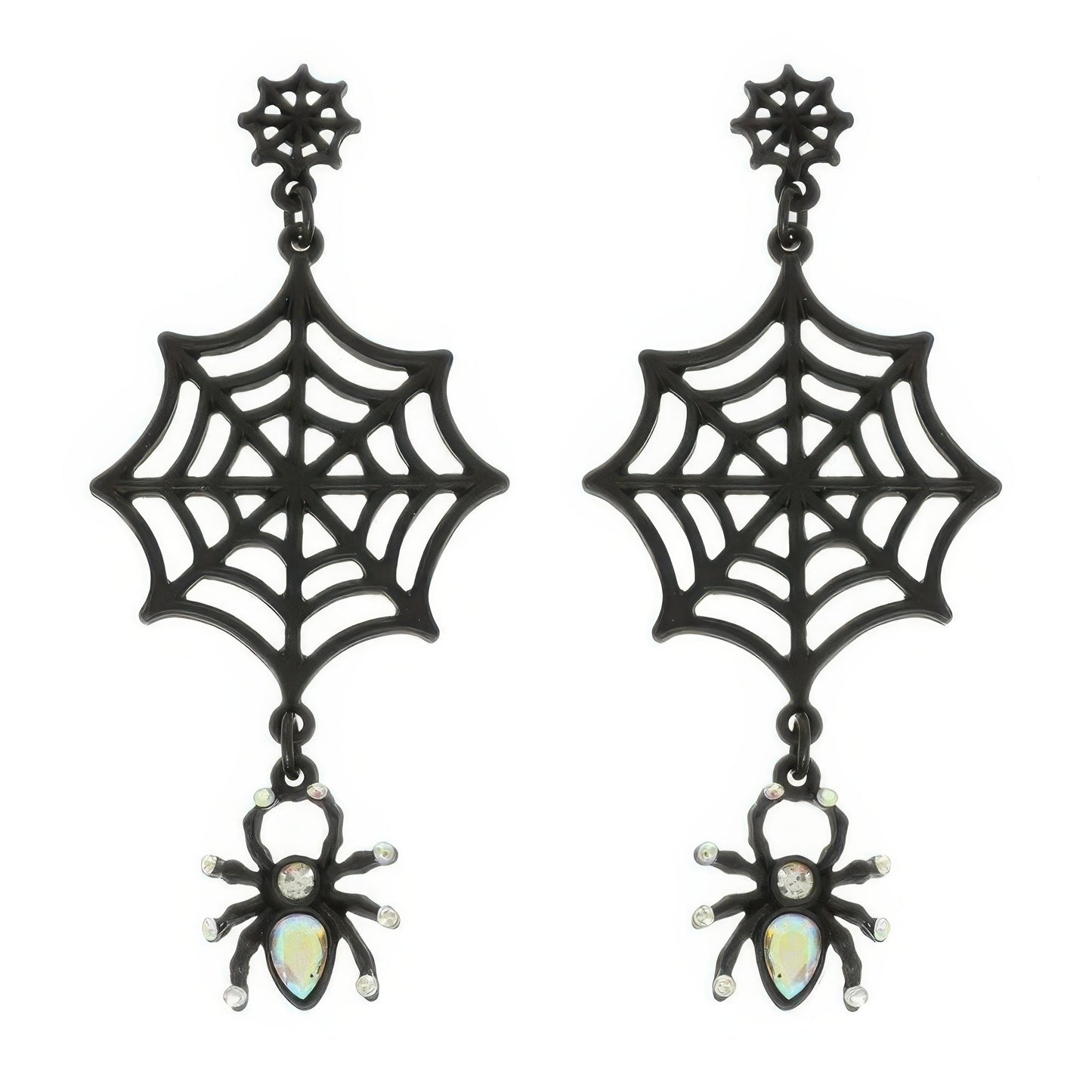 Halloween Enamel Black Webbed Spider Earrings