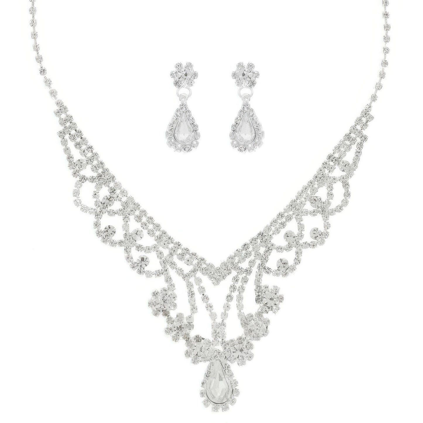 Crystal Rhinestone Pave Teardrop Necklace Set