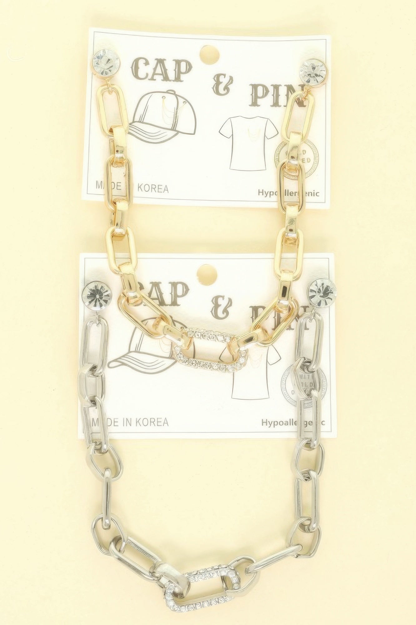 Gold Plated Rolo Paperclip Link Cap Chain And Pin