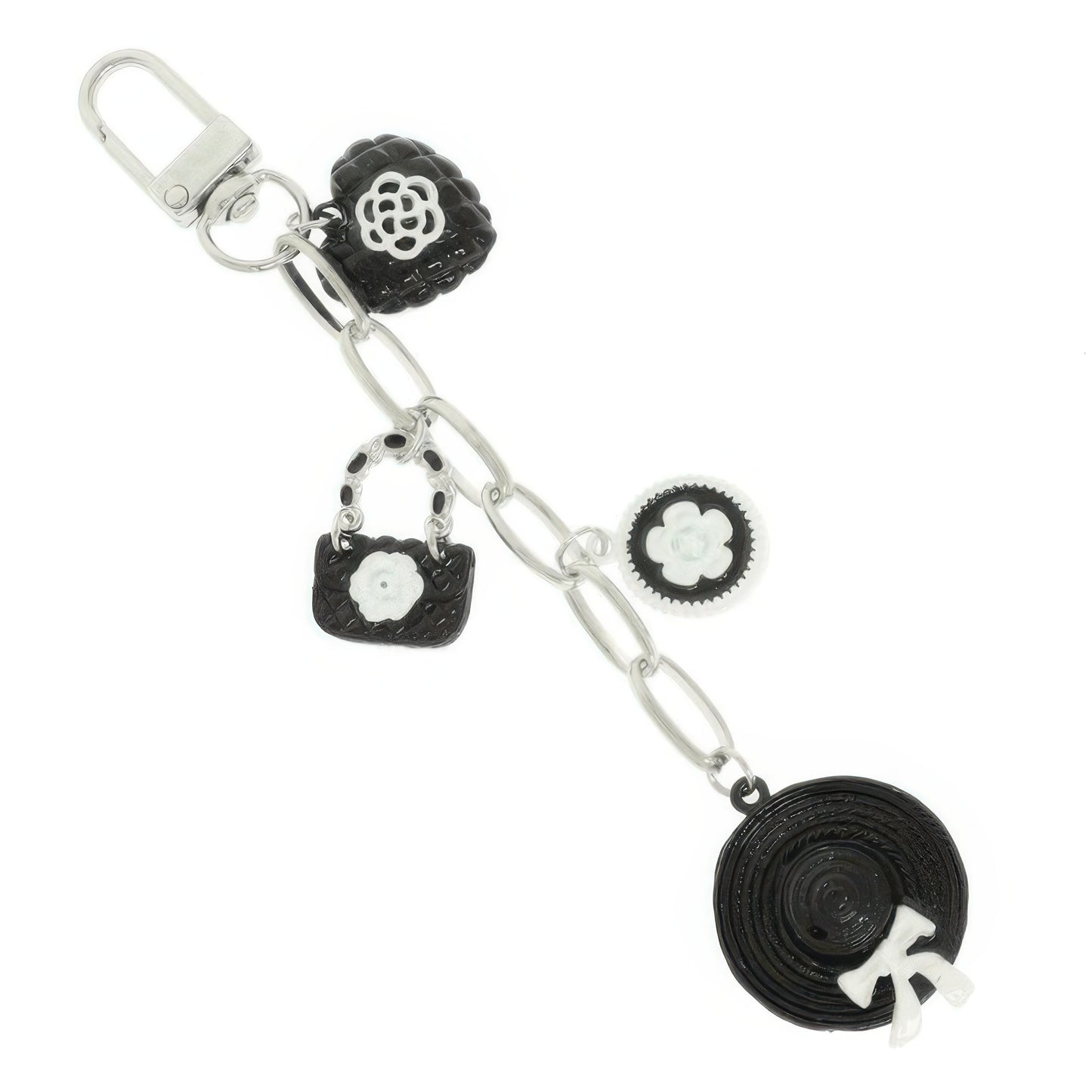 Black And White Theme Bag Charm Keychain