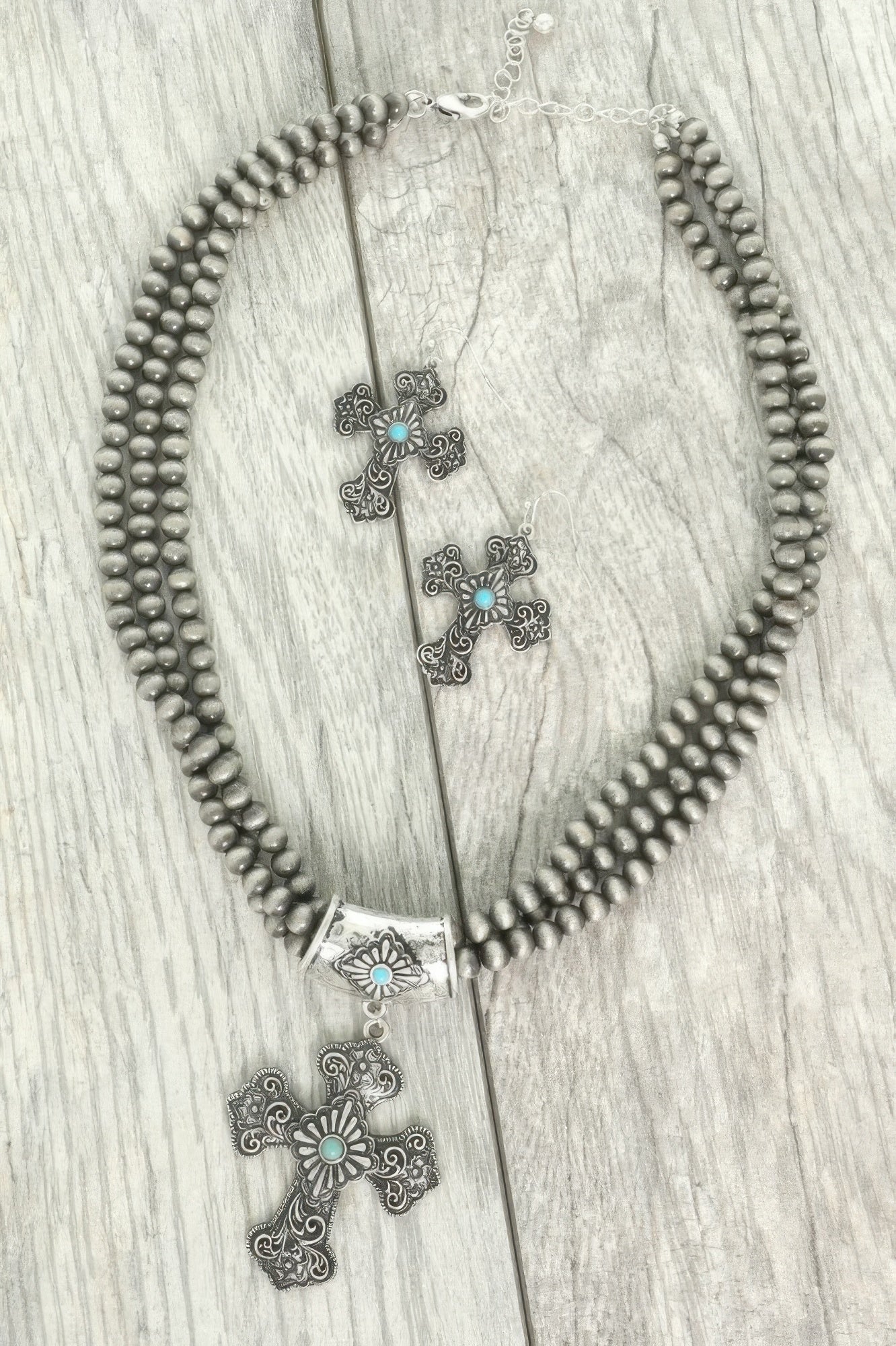 Western Turquoise Cross Necklace Set