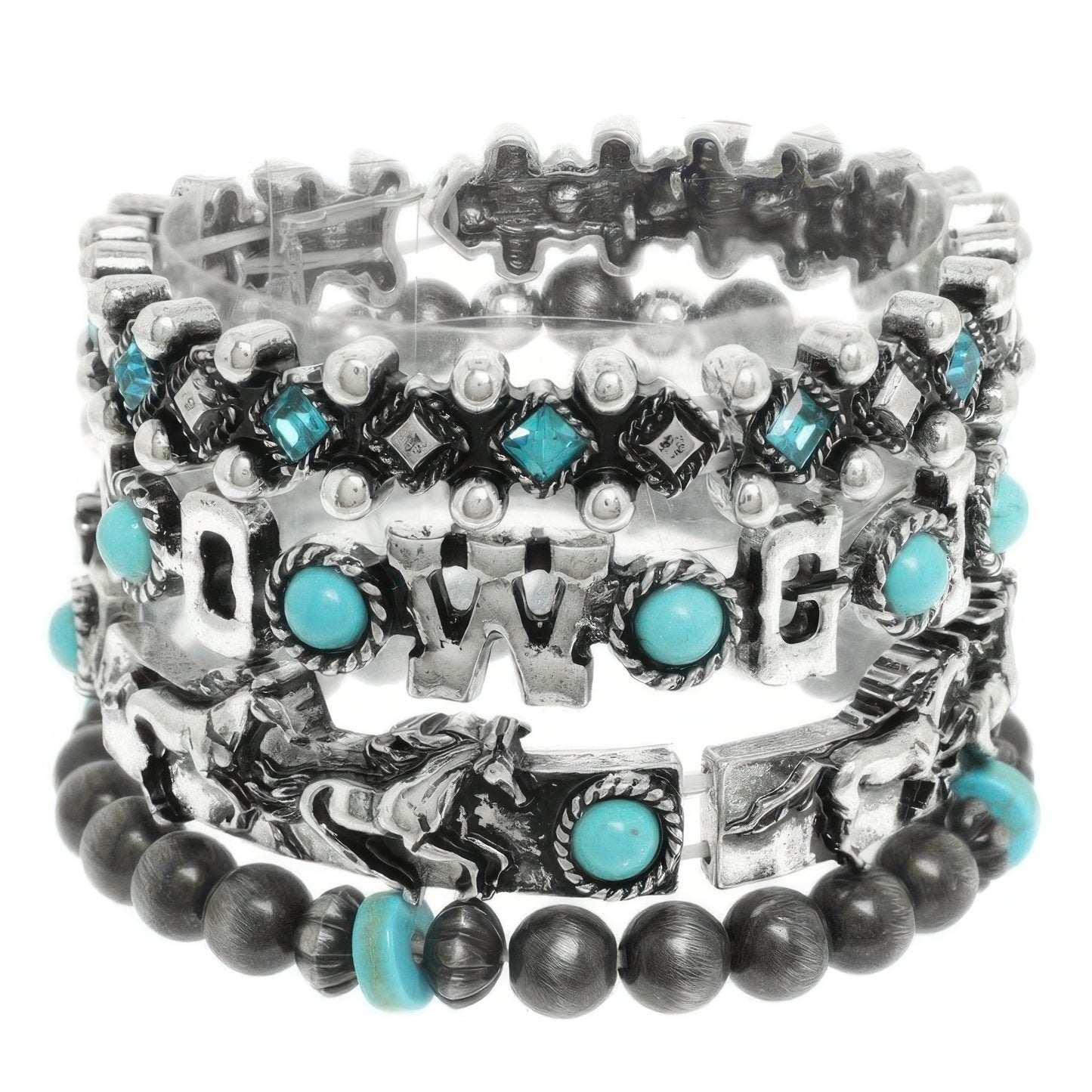 4pc Western Jeweled Beaded Cowgirl Bracelet Set