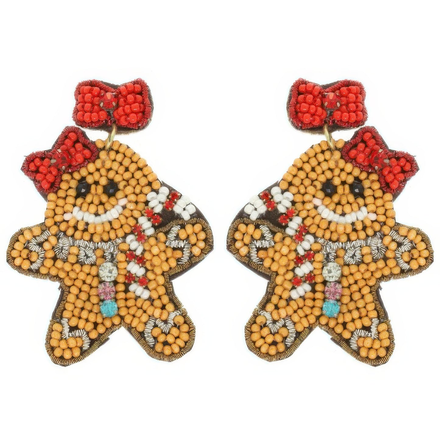 Christmas Gingerbread Woman Seed Beaded Earrings