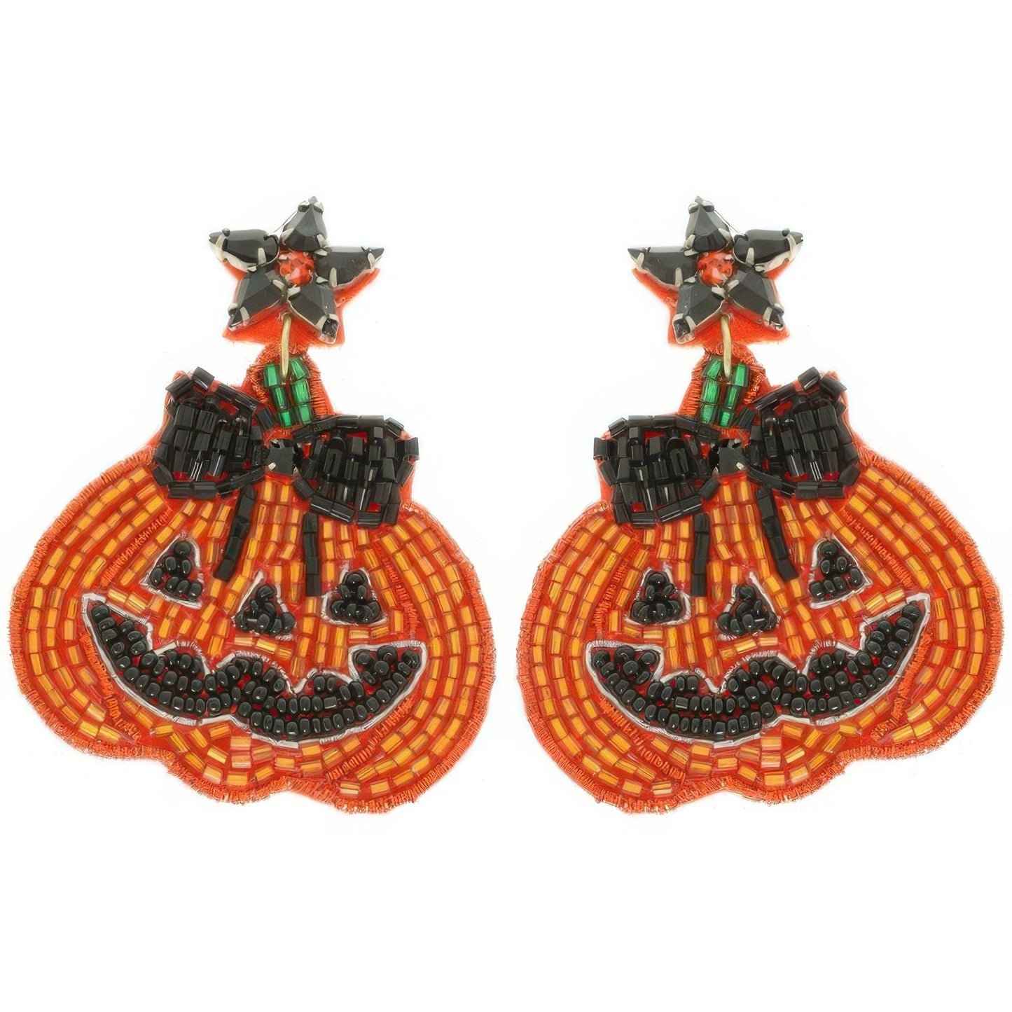 Halloween Jack O Lantern Seed Bead Earrings