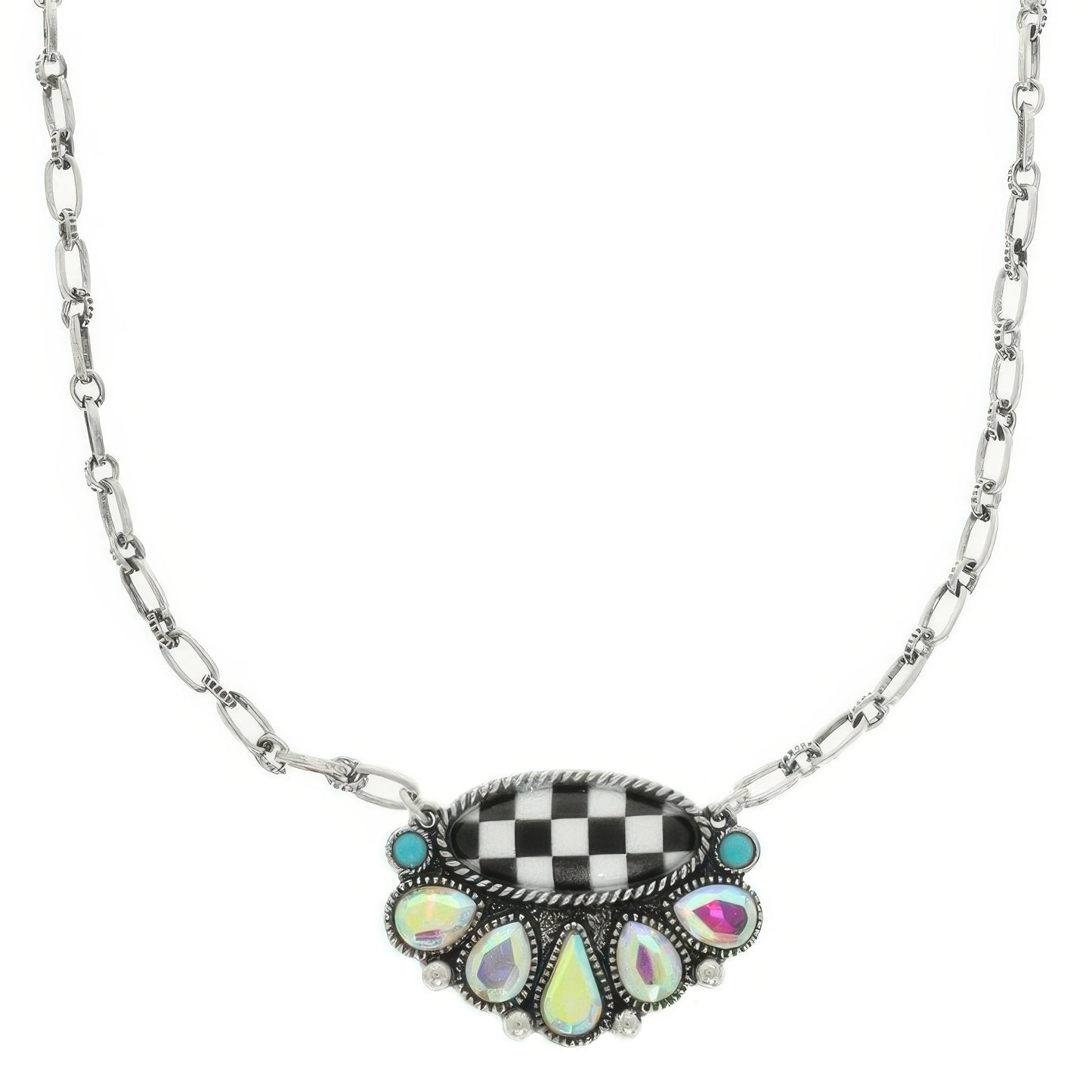 Western Theme Checkered Pendant Necklace