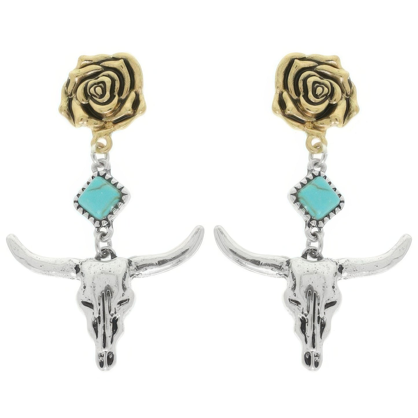 Western Floral Steer Skull Earrings