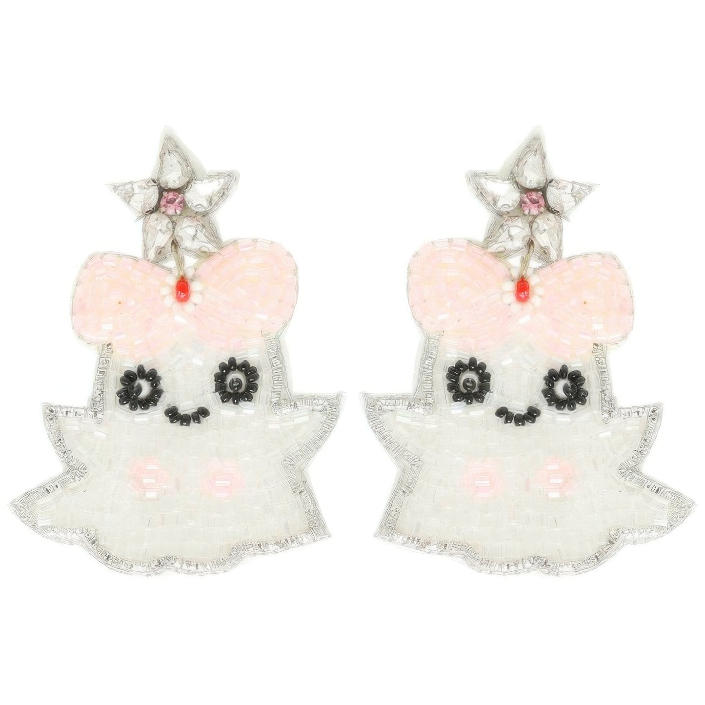 Halloween Ghost Seed Beaded Post Earrings