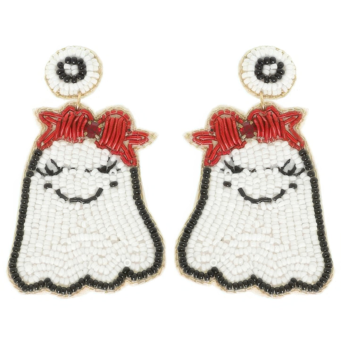 Halloween Ghost Seed Beaded Post Earrings