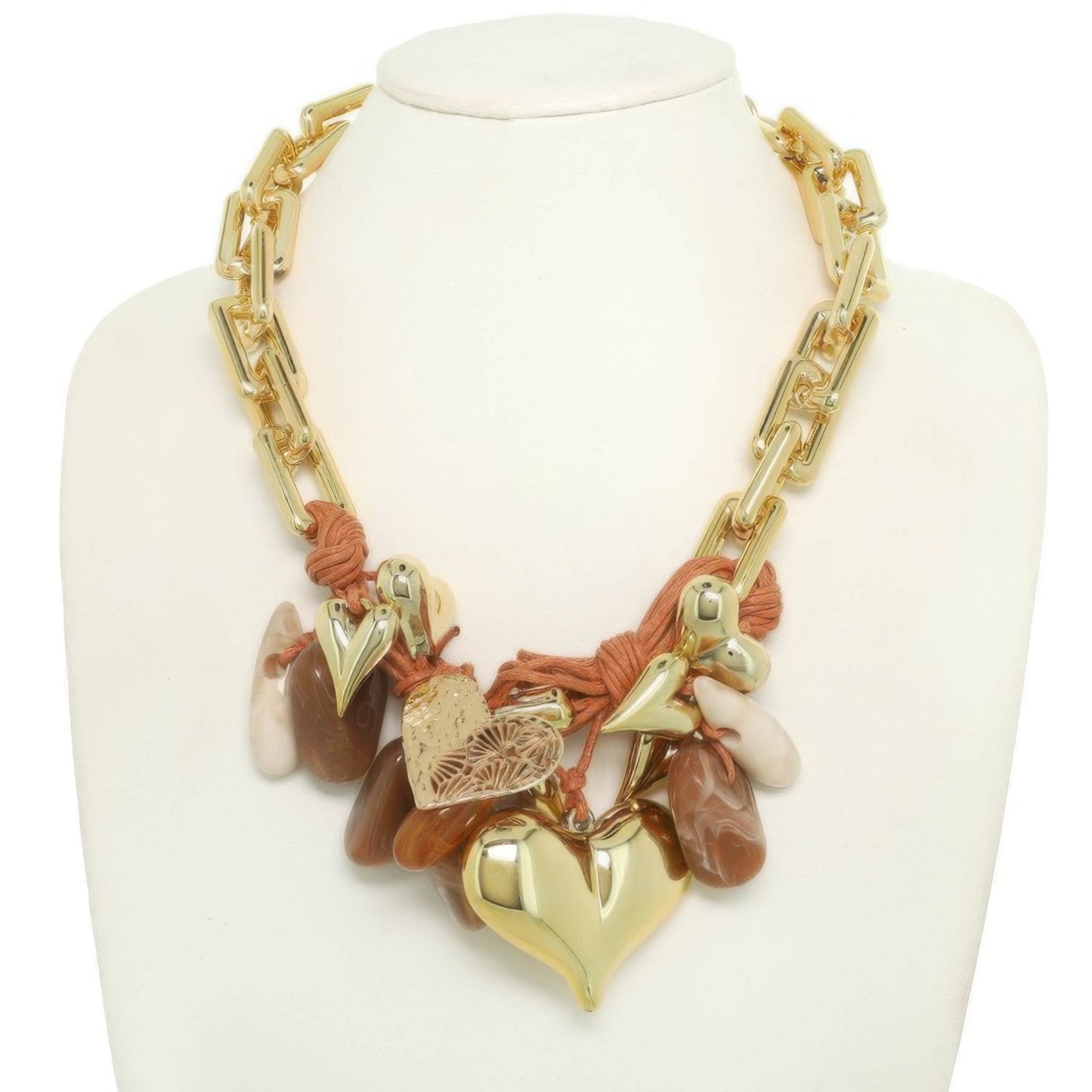 Stone Theme Necklace With Heart Pendants