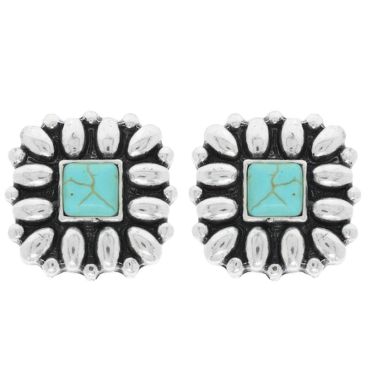 Western Floral Square Post Earrings