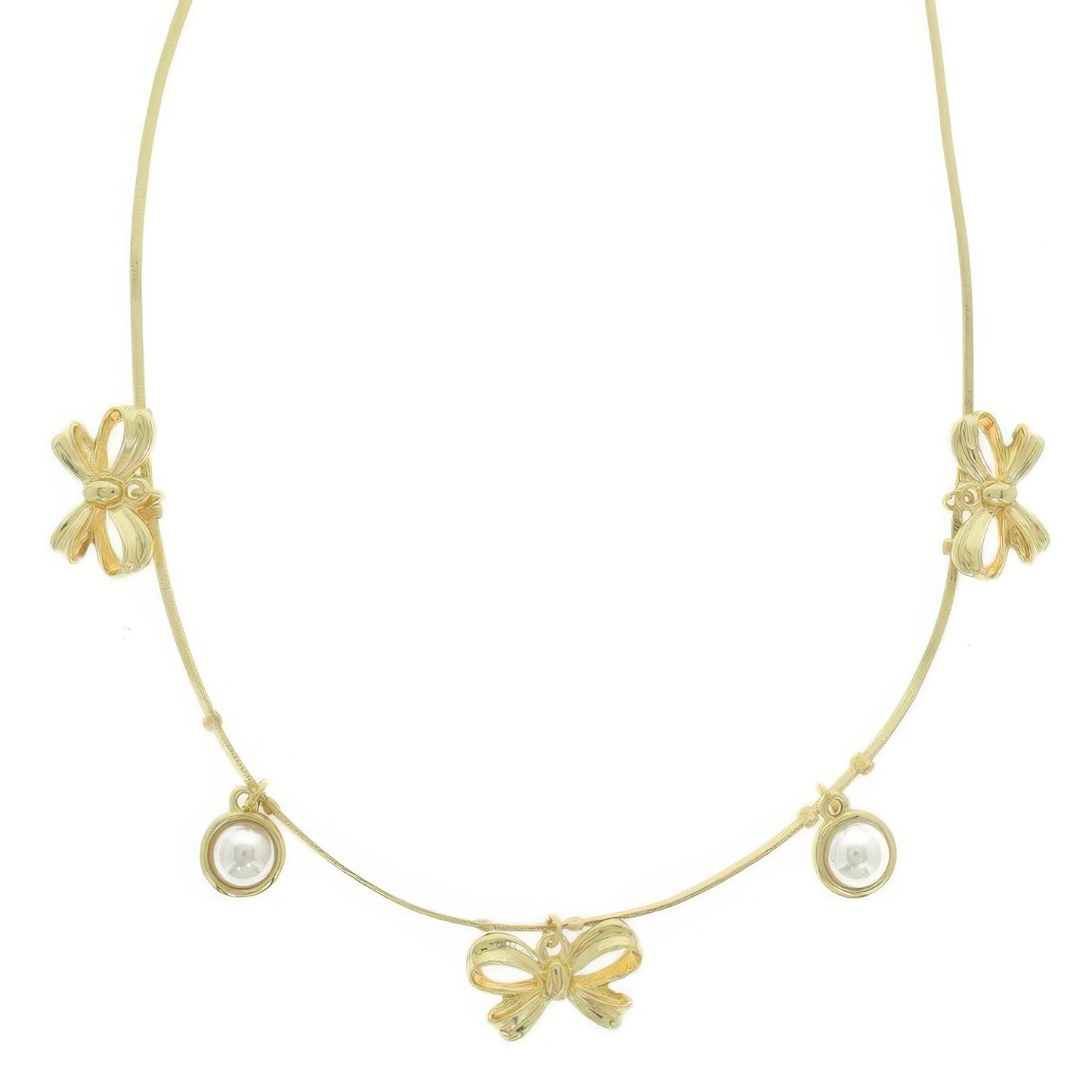 Bow Themed Pearl Charm Necklace