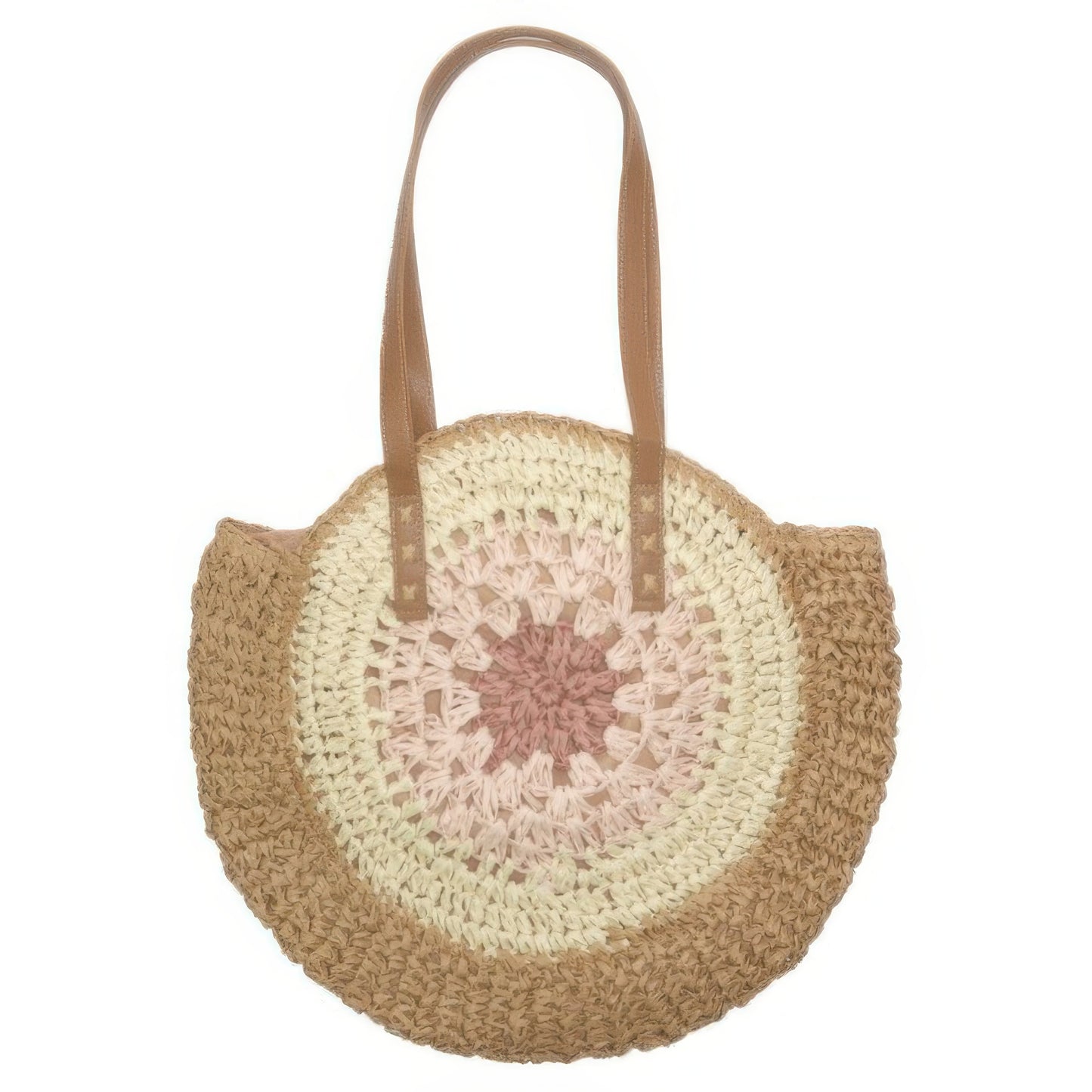 Round Straw Patterned Woven Shoulder Bag 16l