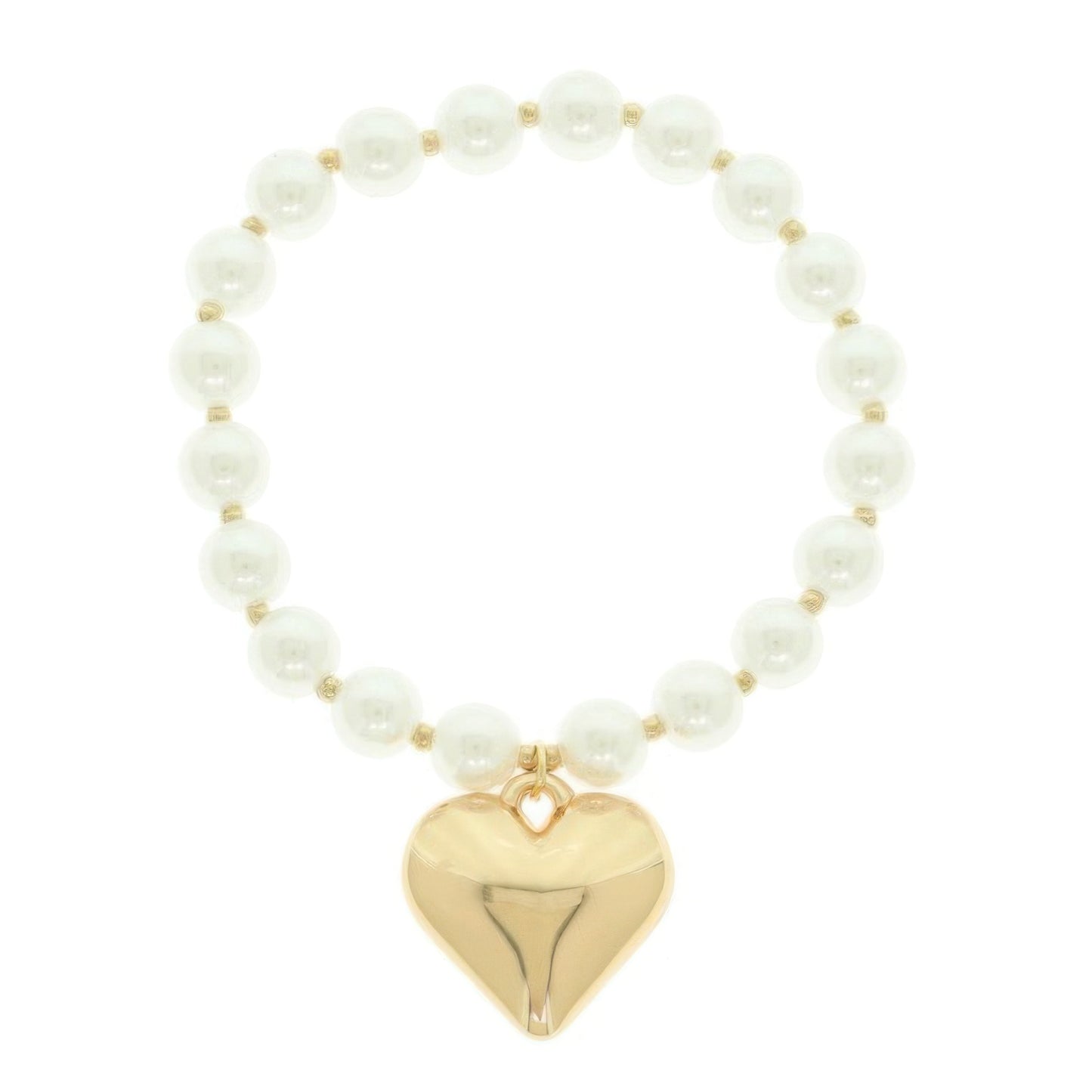 Puff Heart Charm Pearl Bracelet