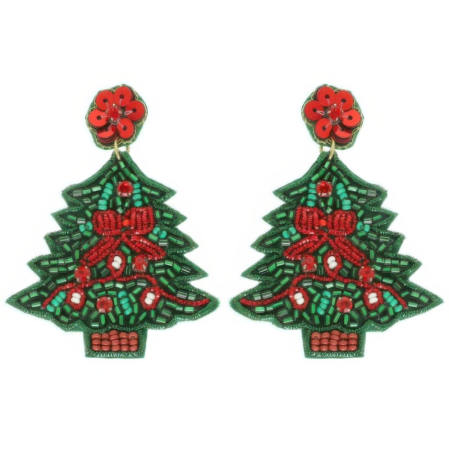 Christmas Tree Seed Beaded Post Earrings