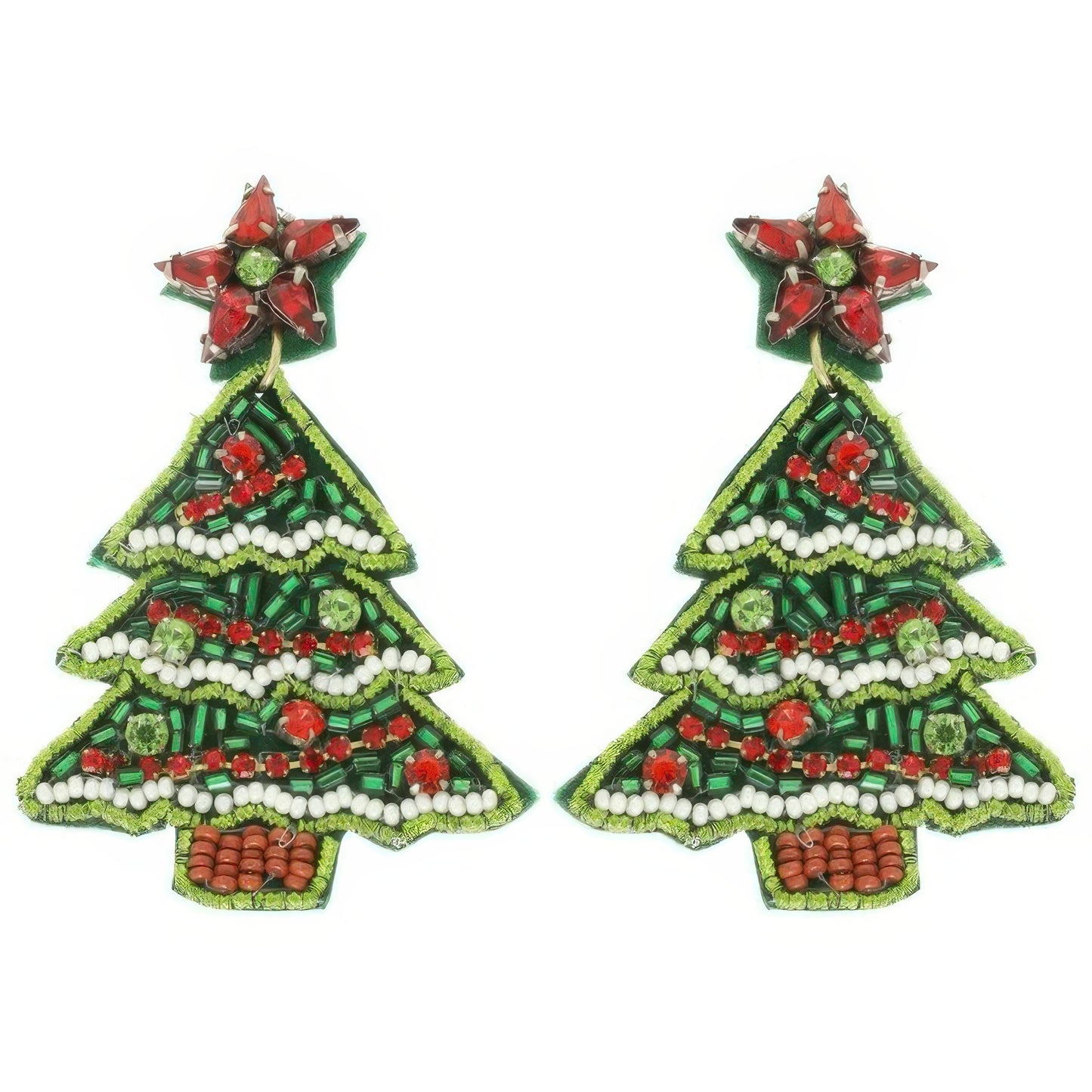 Christmas Tree Seed Beaded Post Earrings