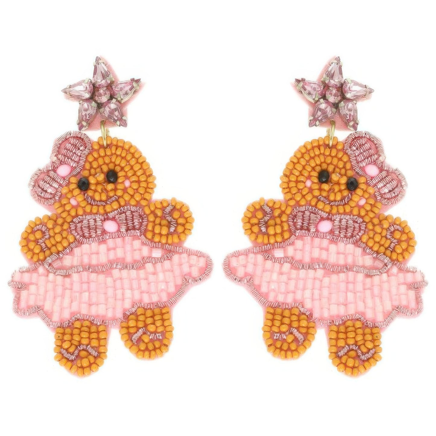 Christmas Gingerbread Ballerina Beaded Earrings