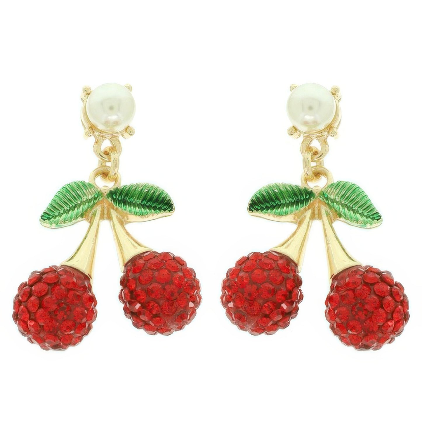Jeweled Red Cherry Charm Earrings
