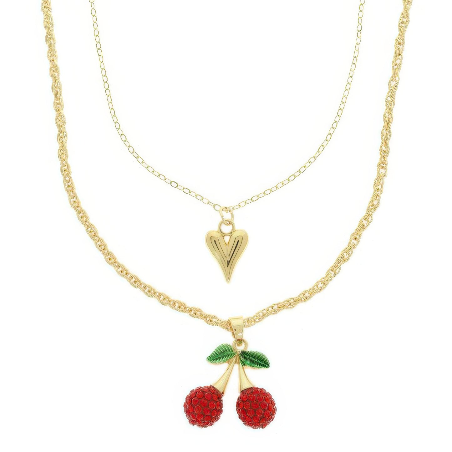 Jeweled Red Cherry Pendant Necklace
