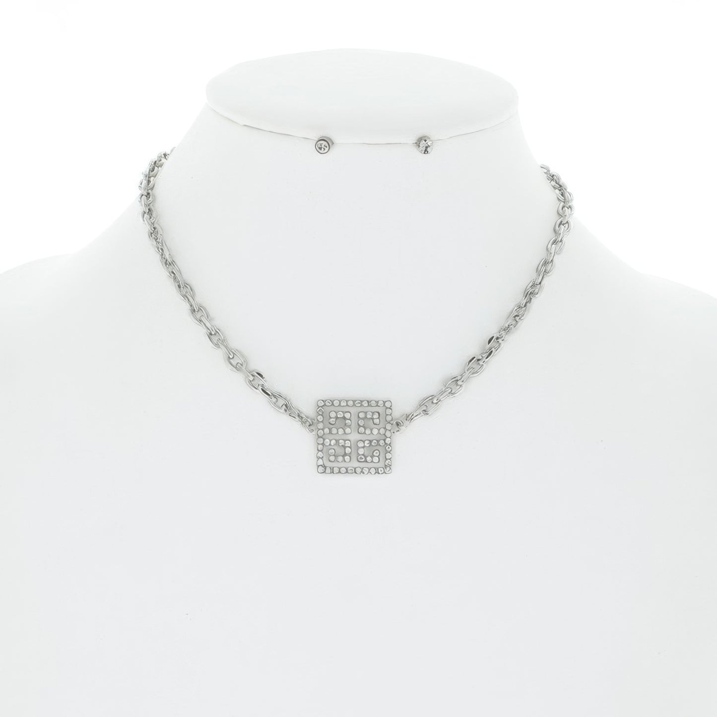 Greek Key Square Crystal Pave Necklace Set