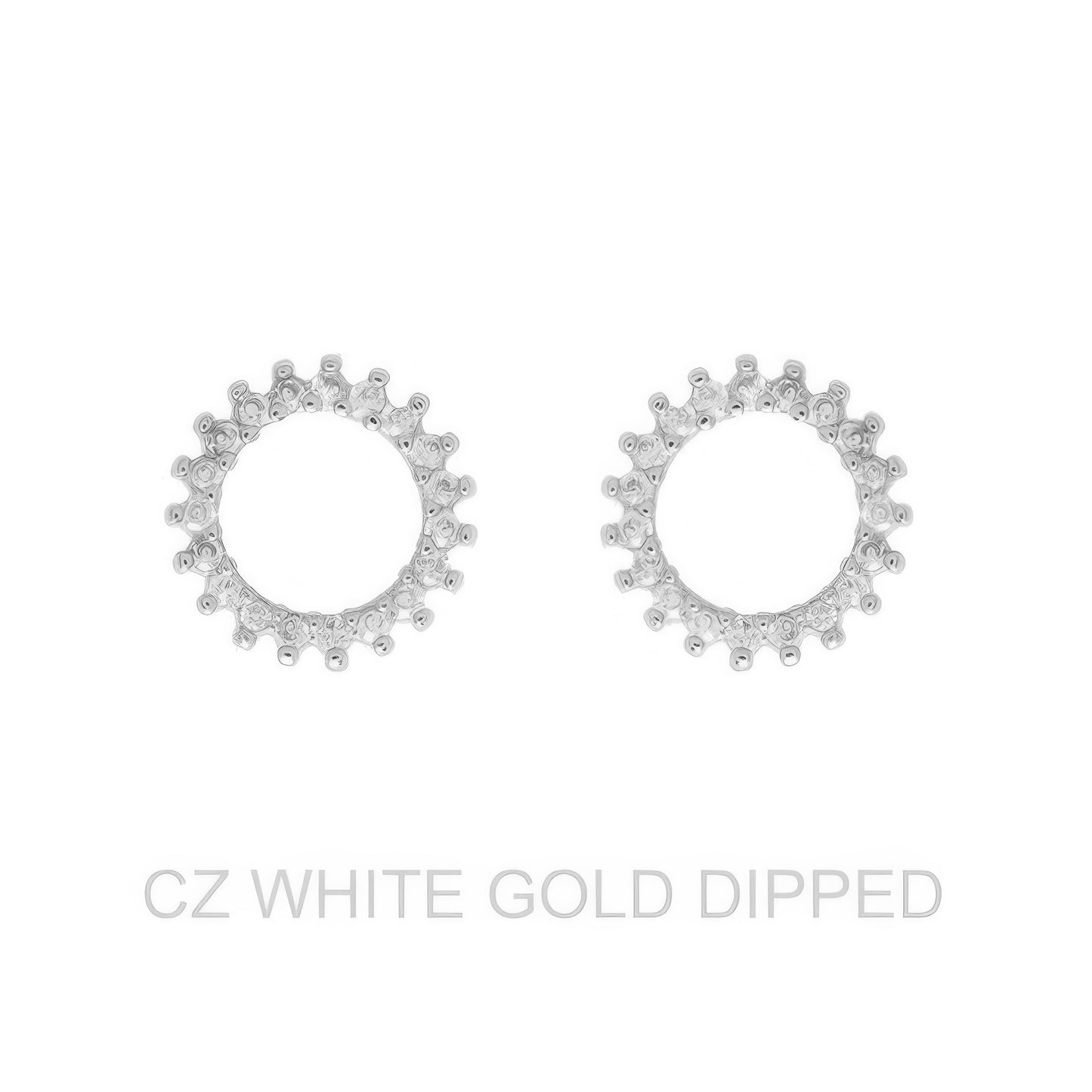 Gold Dipped Cz Sunburst Open Circle Stud Earrings