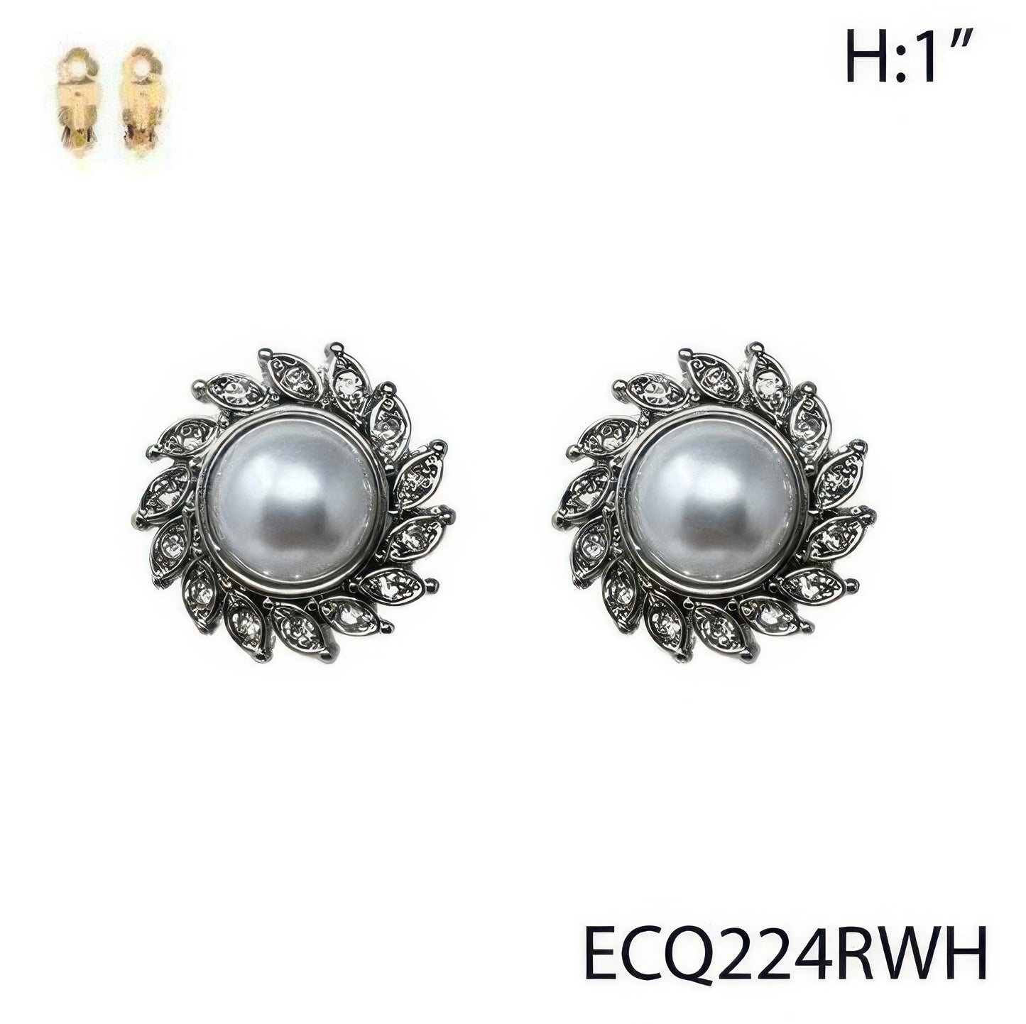 Pearl Rhinestone Flower Clip-on Earrings