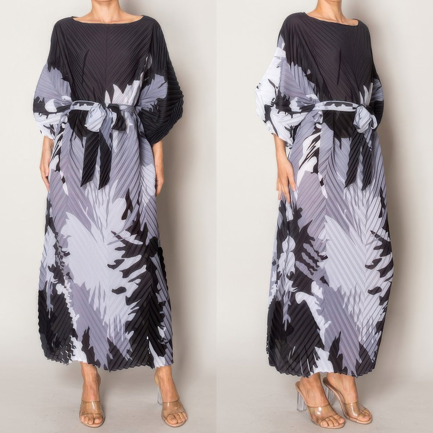 Abstract Monochrome V-shaped Striped Dress